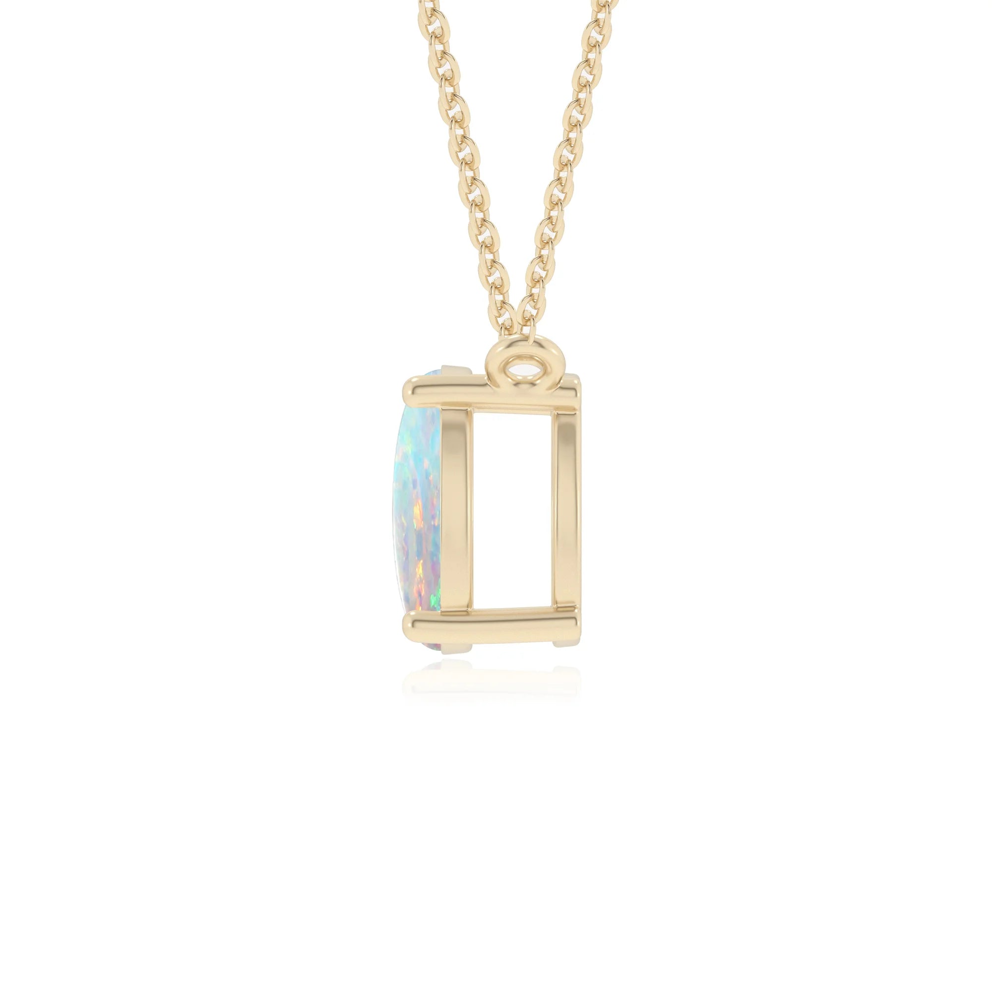 lab grown opal oval solitaire v-bale necklaces in yellow gold 