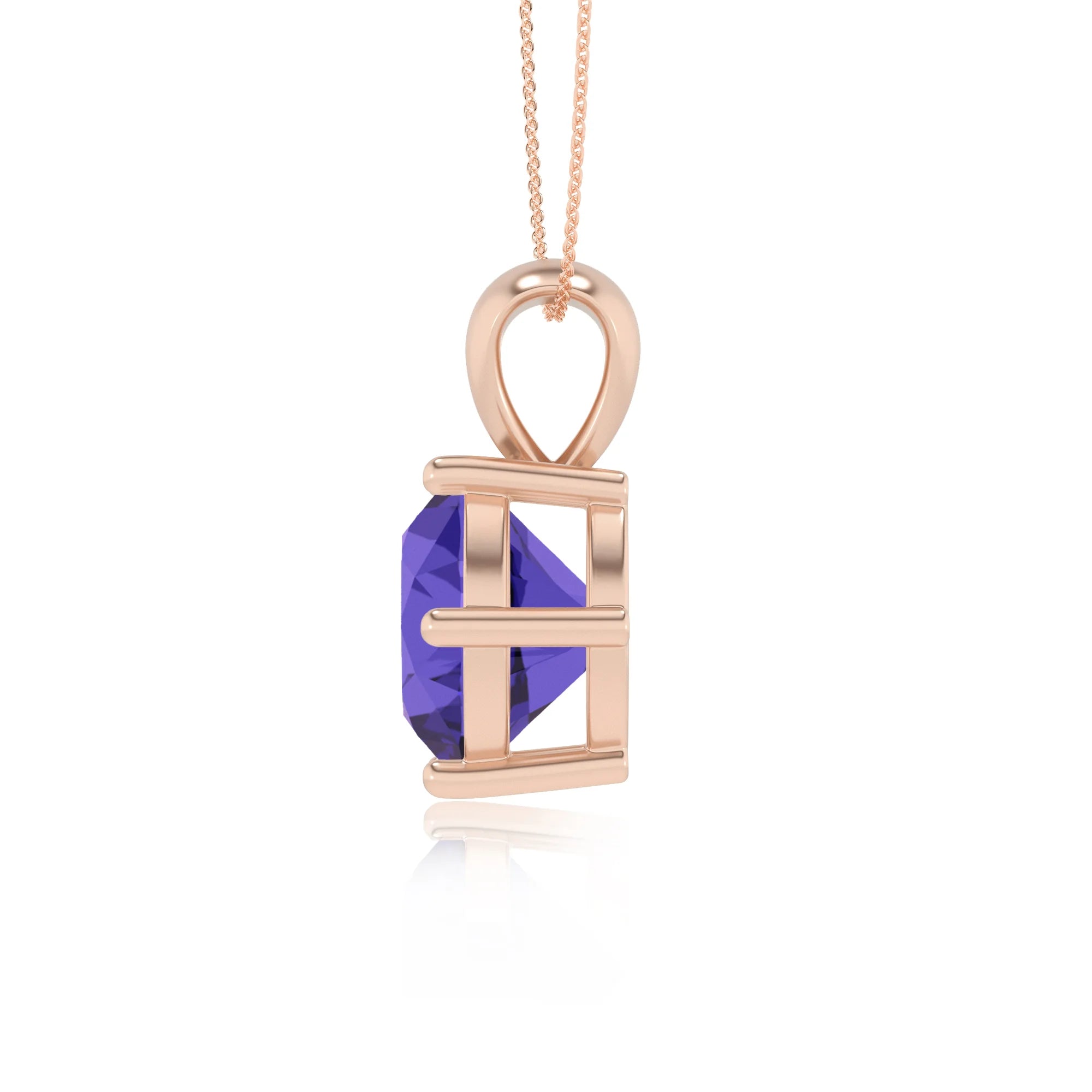 lab grown tanzanite round solitaire necklaces in rose gold 