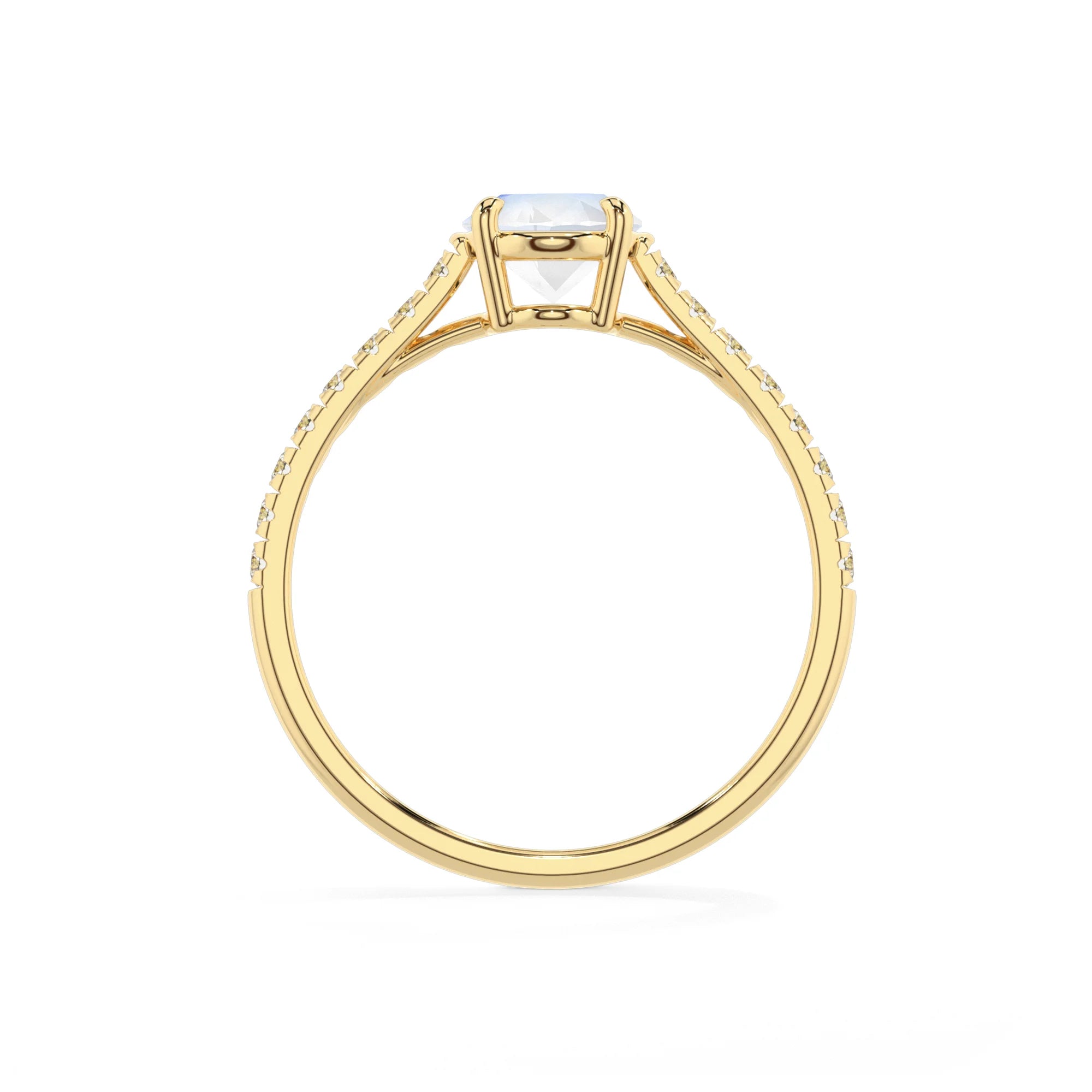 natural rainbow-moonstone oval half eternity solitaire engagement rings in yellow gold 