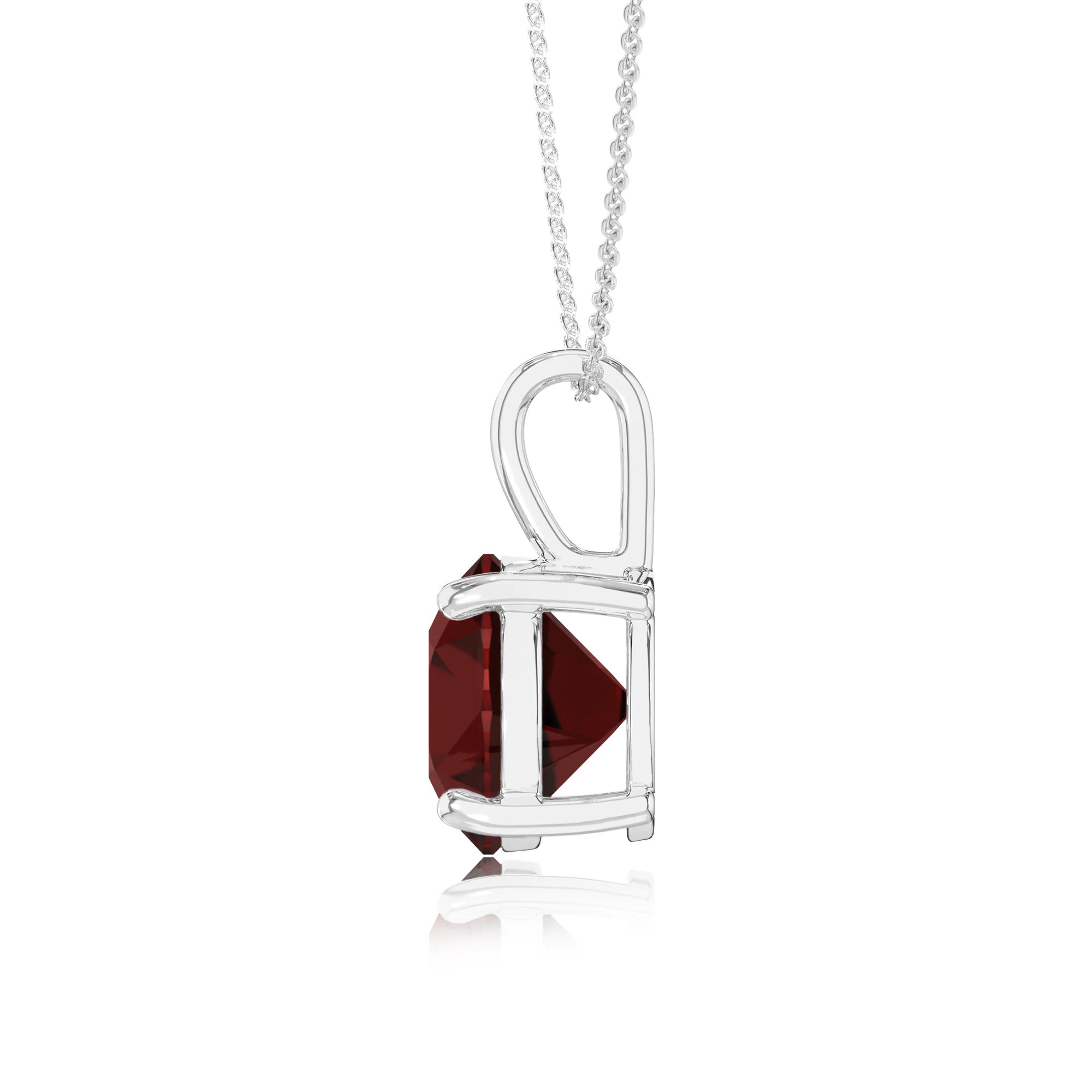 natural garnet round solitaire necklaces in platinum 