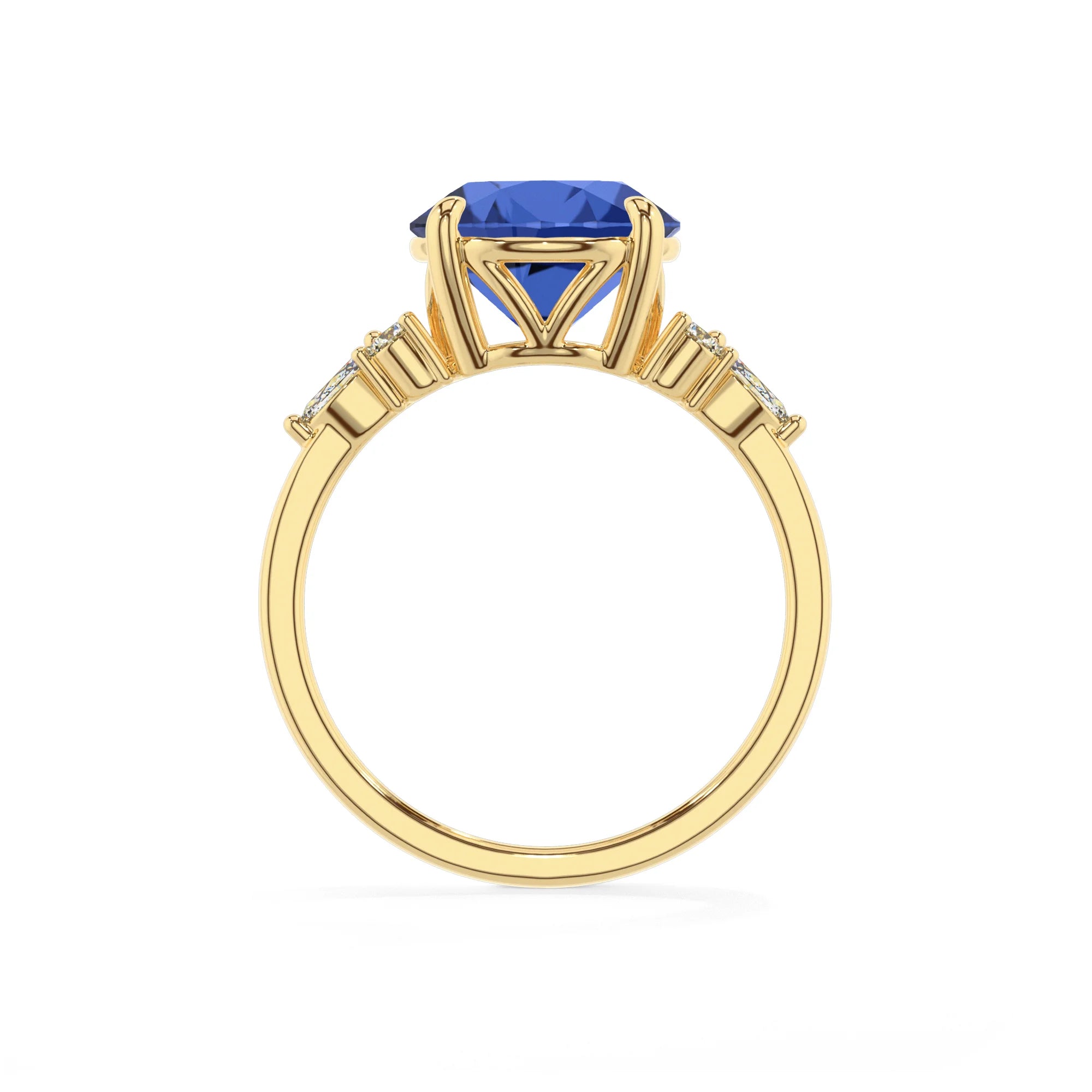 lab grown blue-sapphire round solitaire rings in yellow gold 