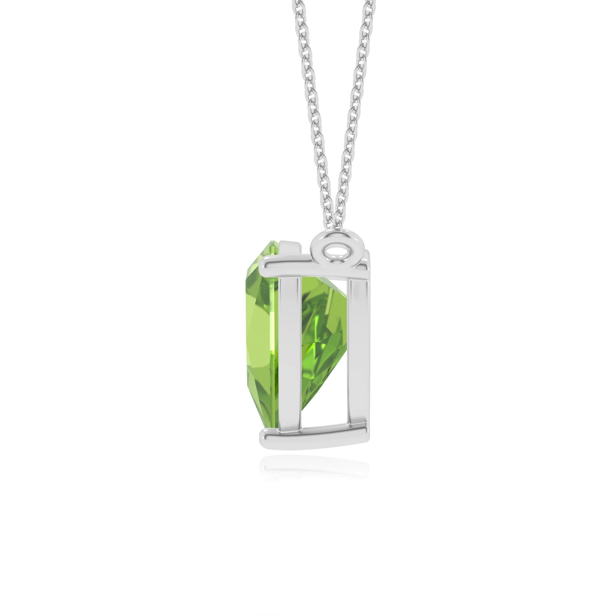 natural peridot trillion solitaire necklaces in white gold 