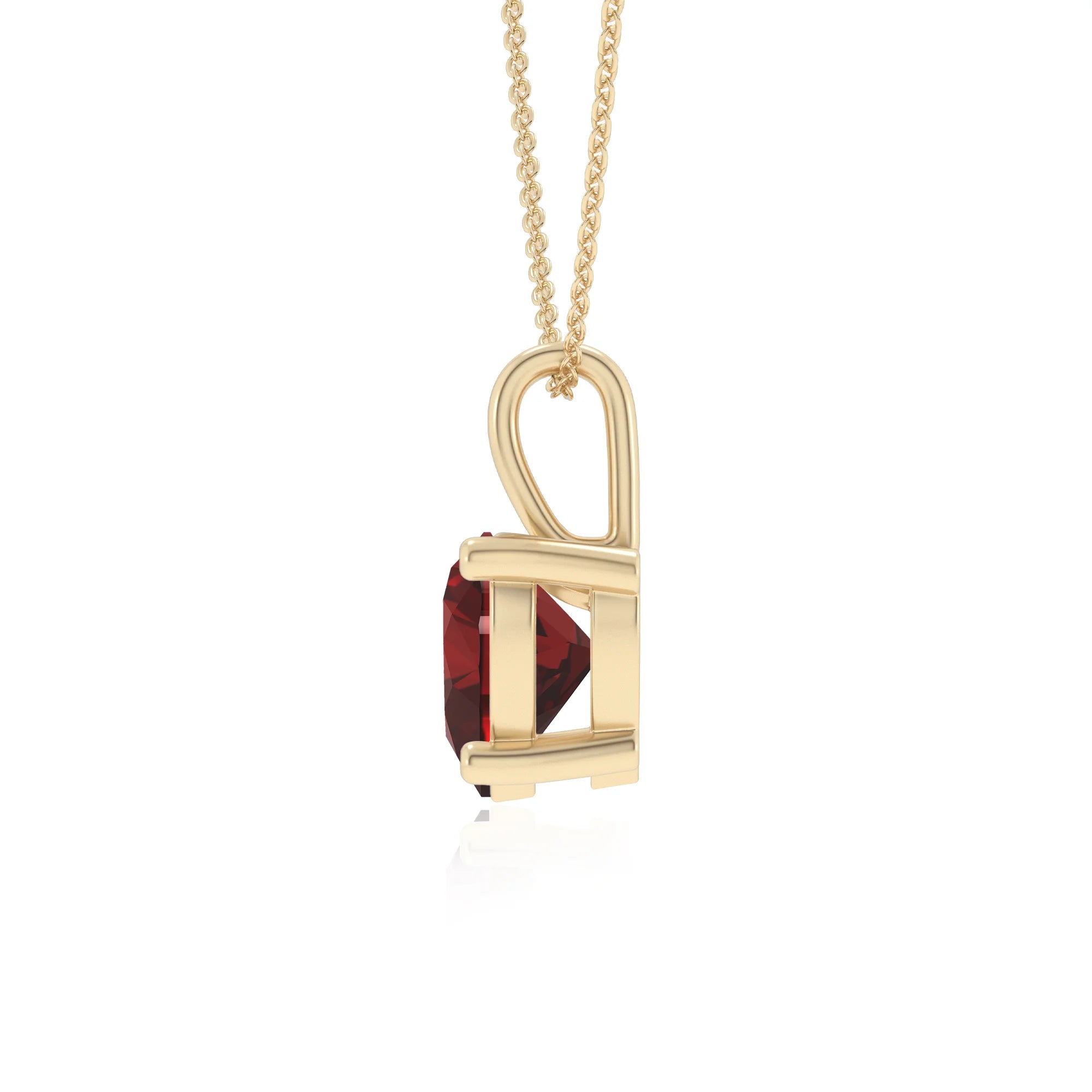 natural garnet heart solitaire necklaces in yellow gold 