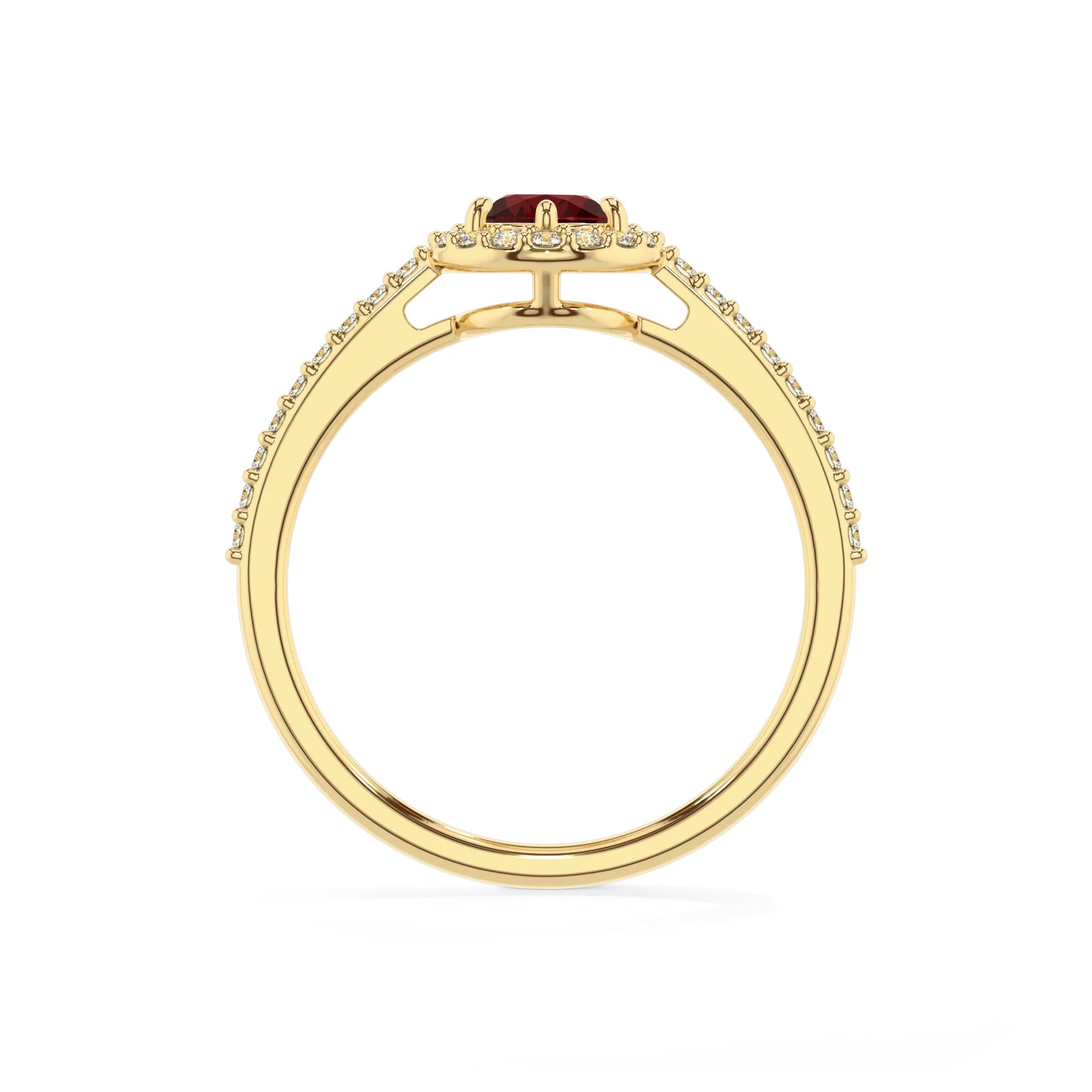 natural garnet pear solitaire rings in yellow gold 