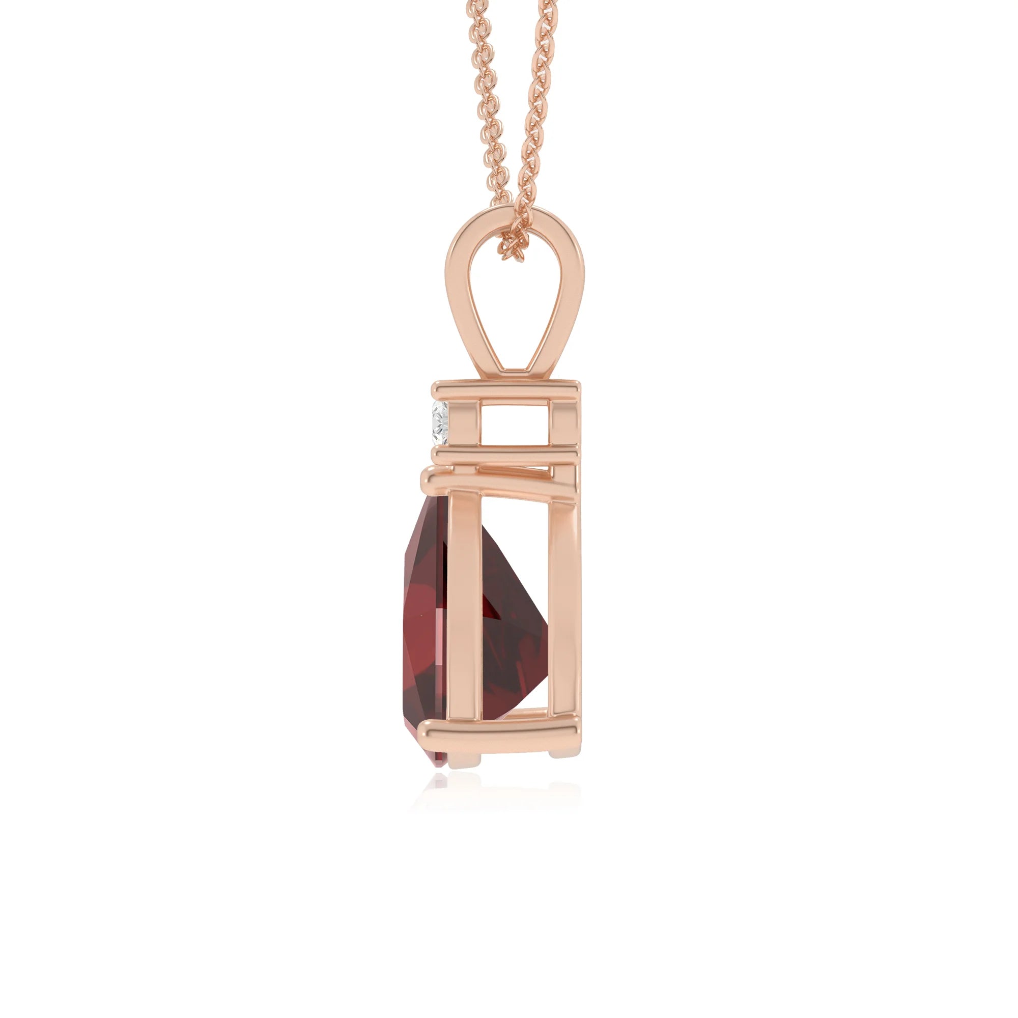 natural garnet trillion solitaire v-bale necklaces in rose gold 
