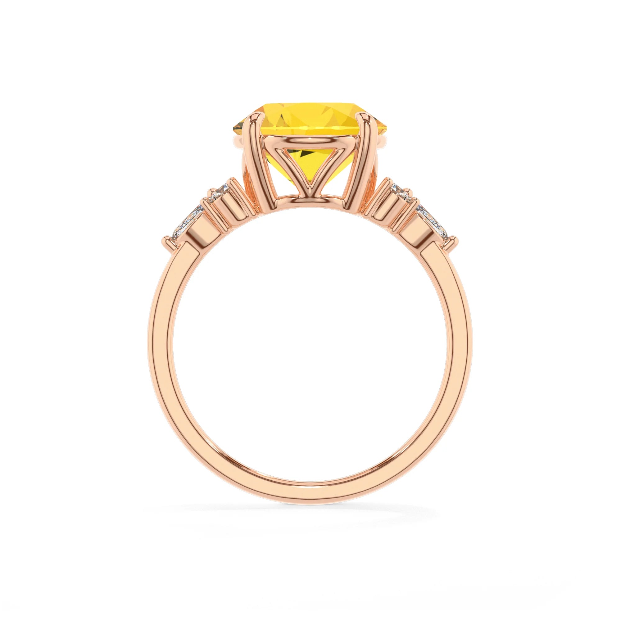 lab grown yellow-sapphire round solitaire rings in rose gold 