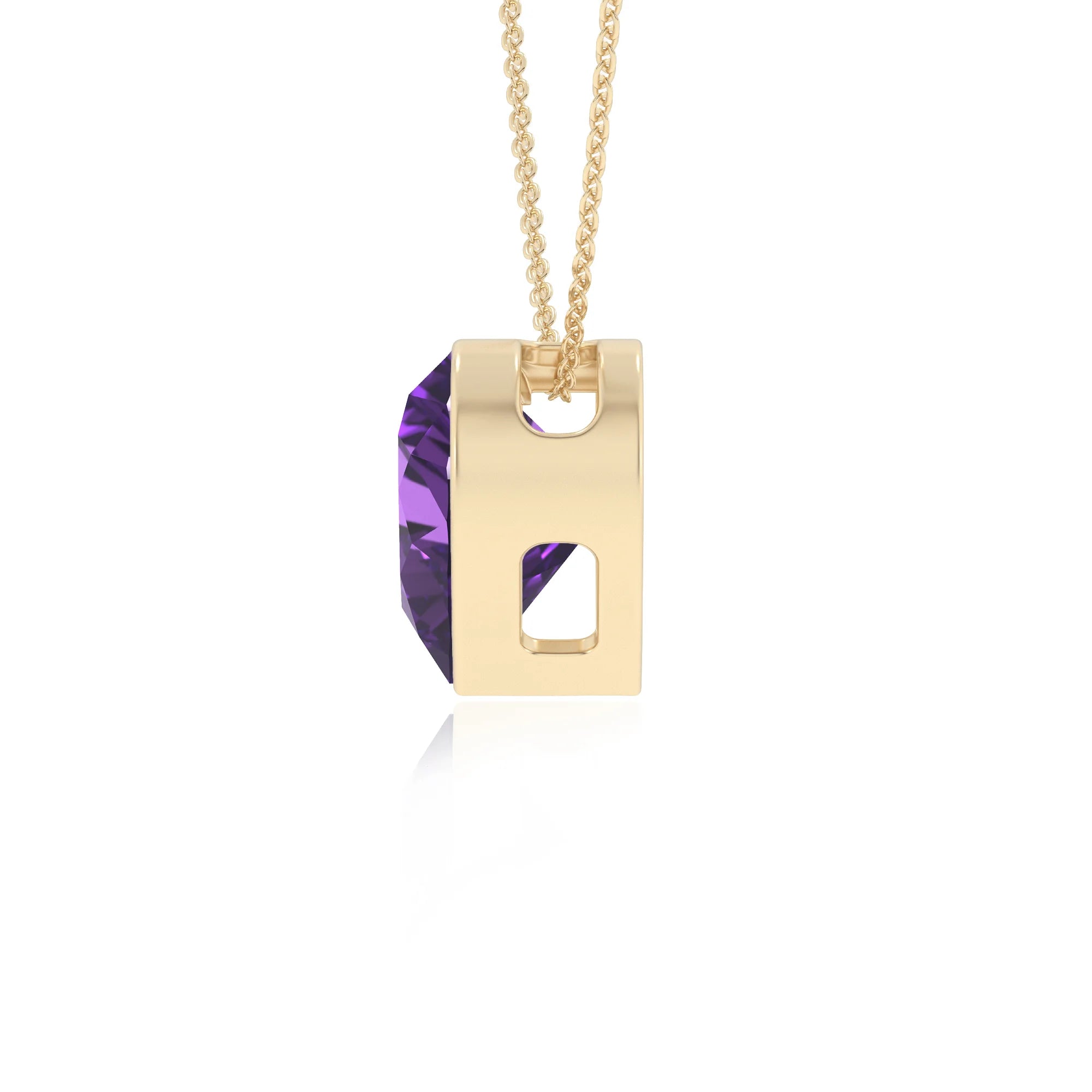 lab grown amethyst heart solitaire necklaces in yellow gold 