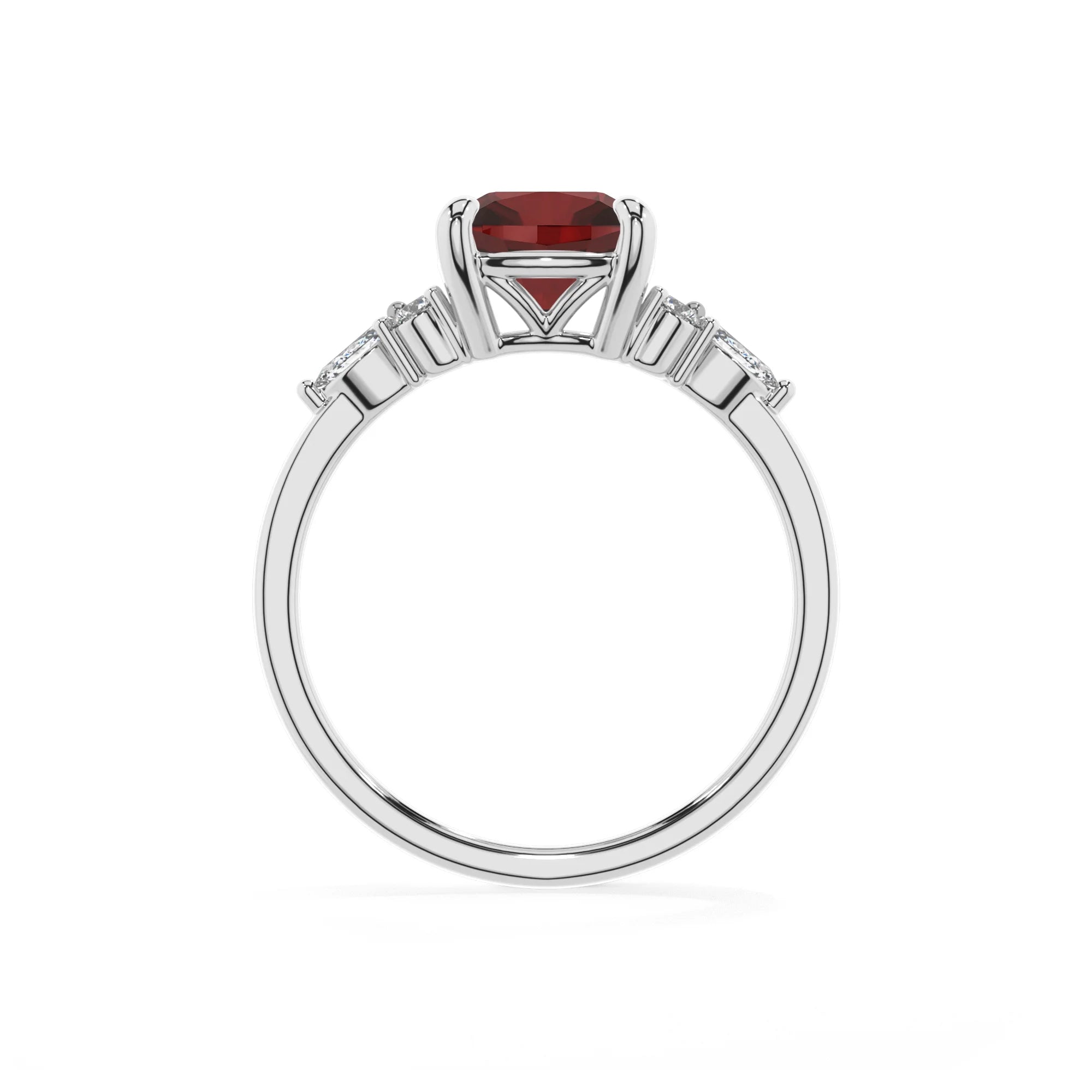 natural garnet cushion solitaire rings in platinum 