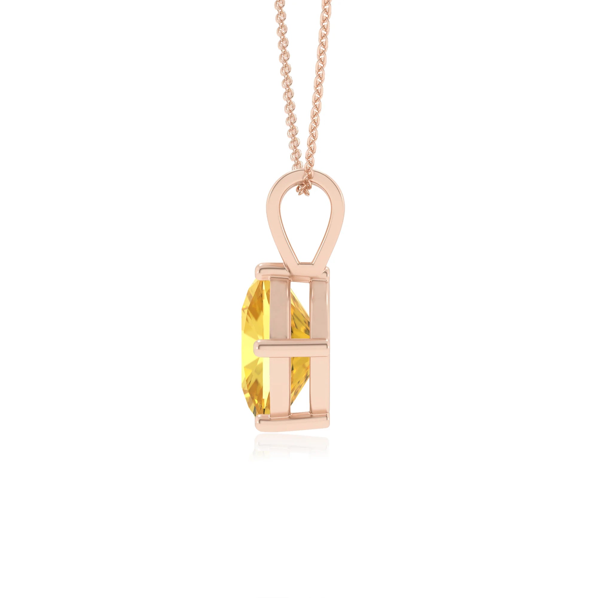 lab grown yellow-sapphire cushion solitaire v-bale necklaces in rose gold 