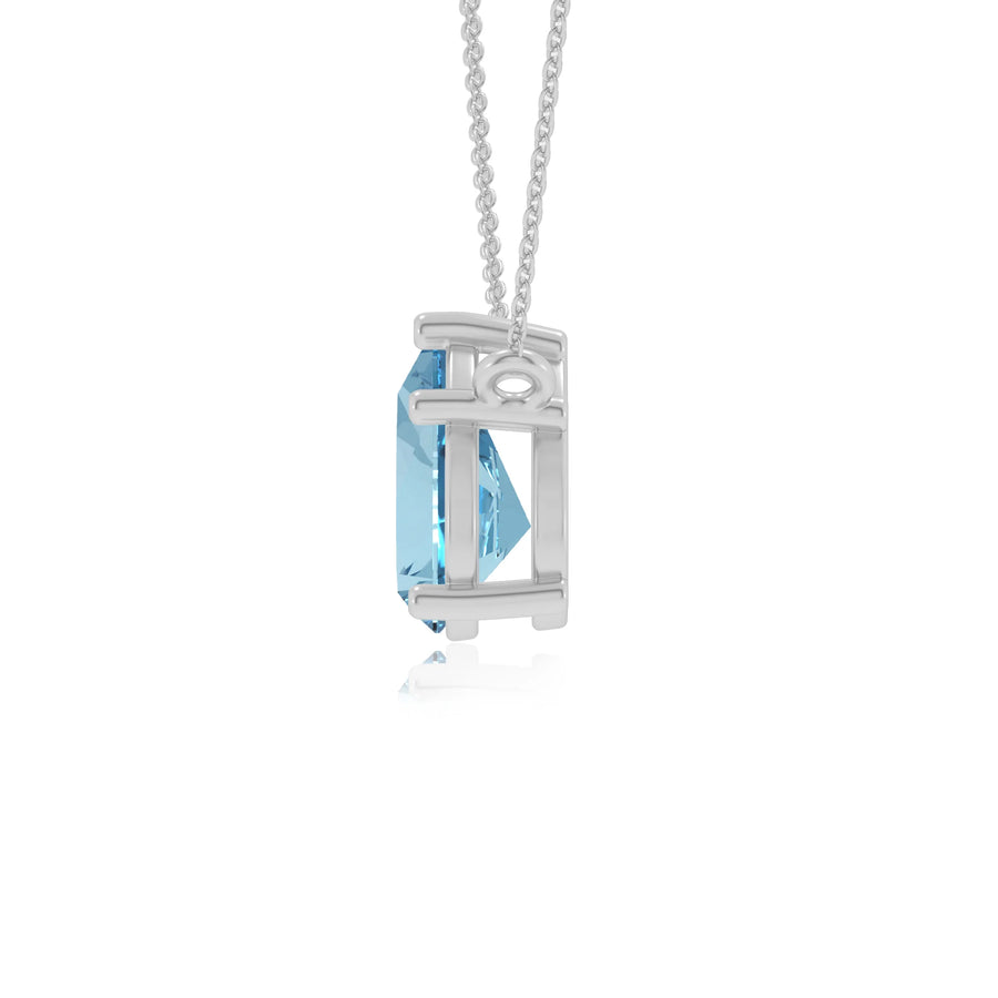 lab grown aquamarine pear solitaire necklaces in white gold 