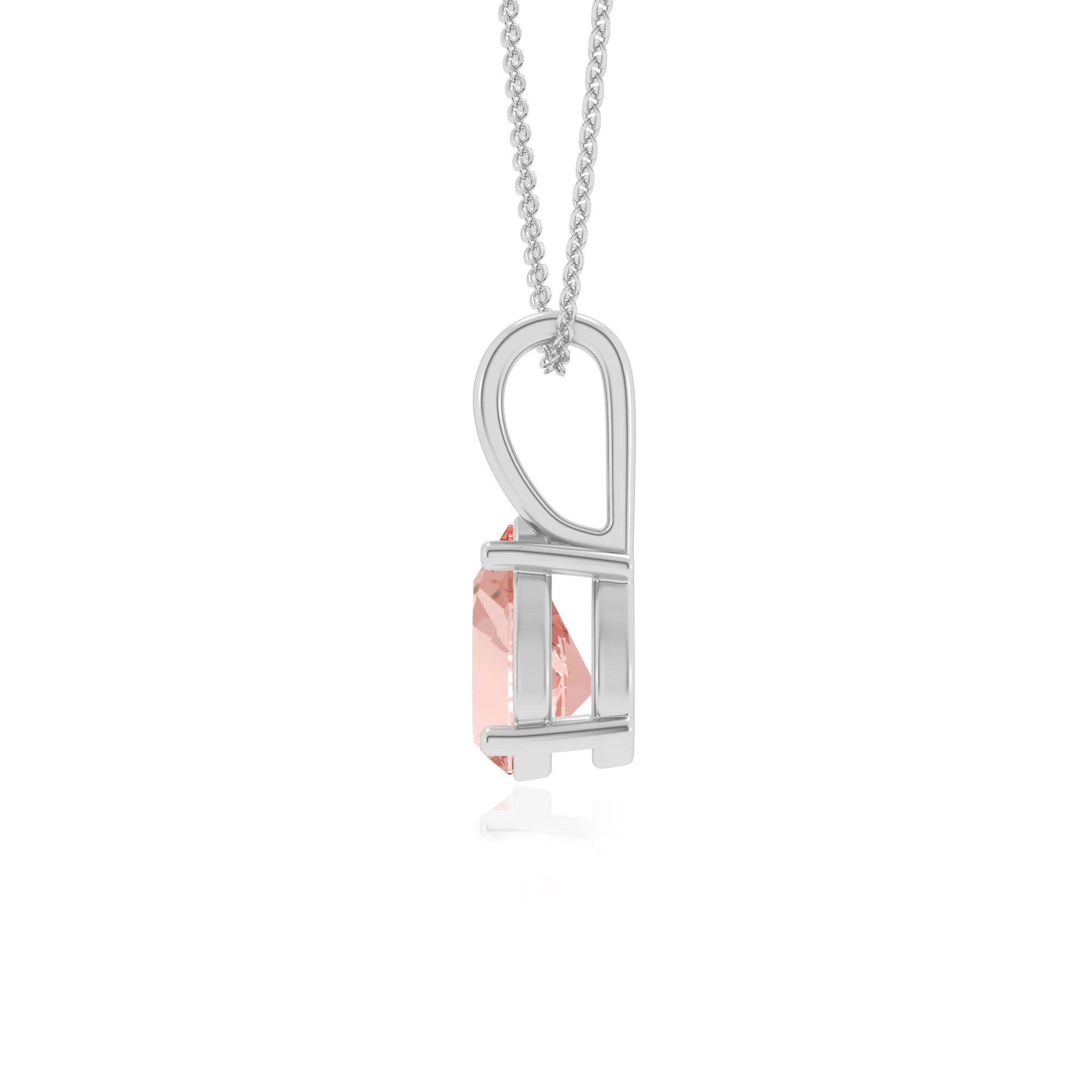 lab grown morganite pear solitaire necklaces in sterling silver 