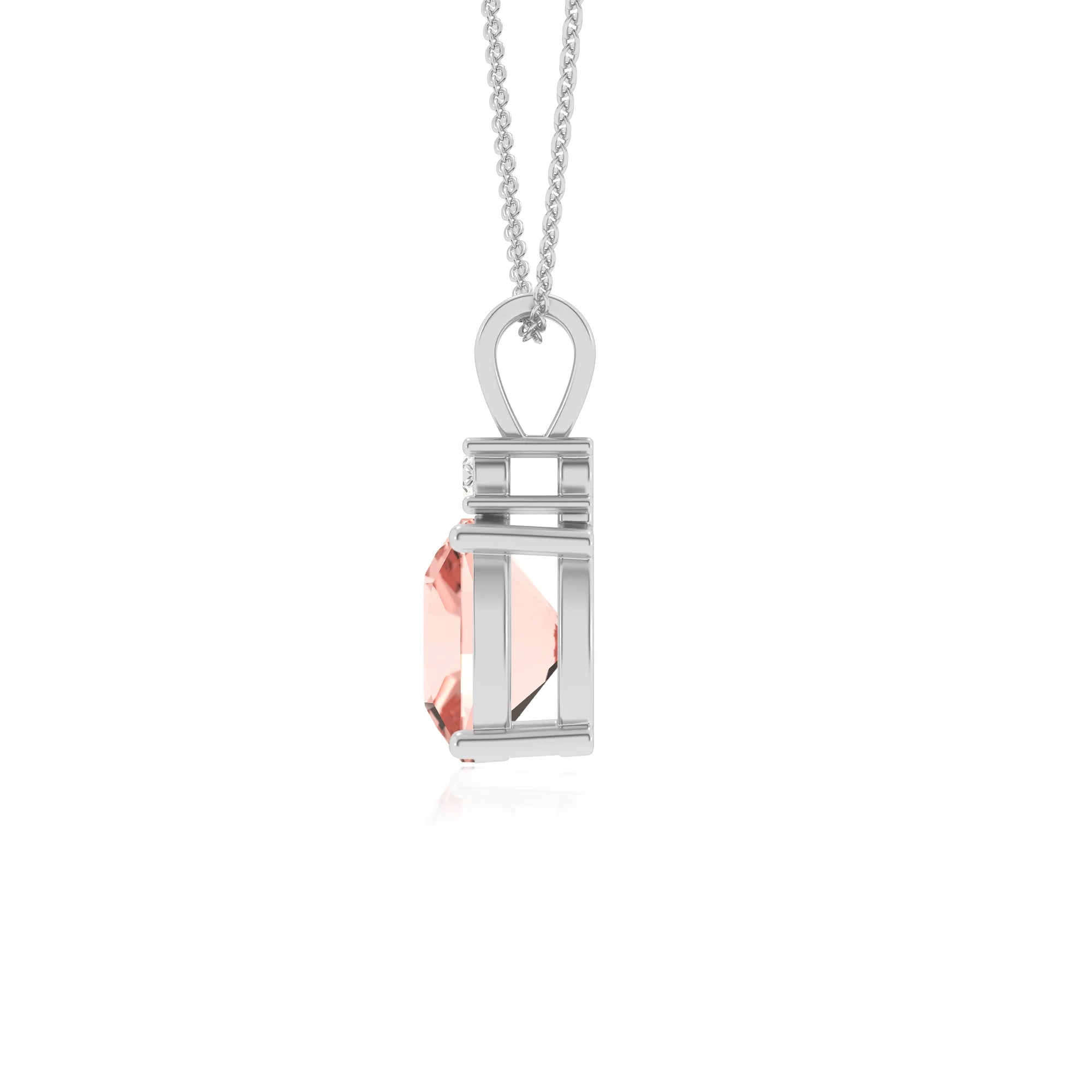 lab grown morganite cushion solitaire v-bale necklaces in platinum 