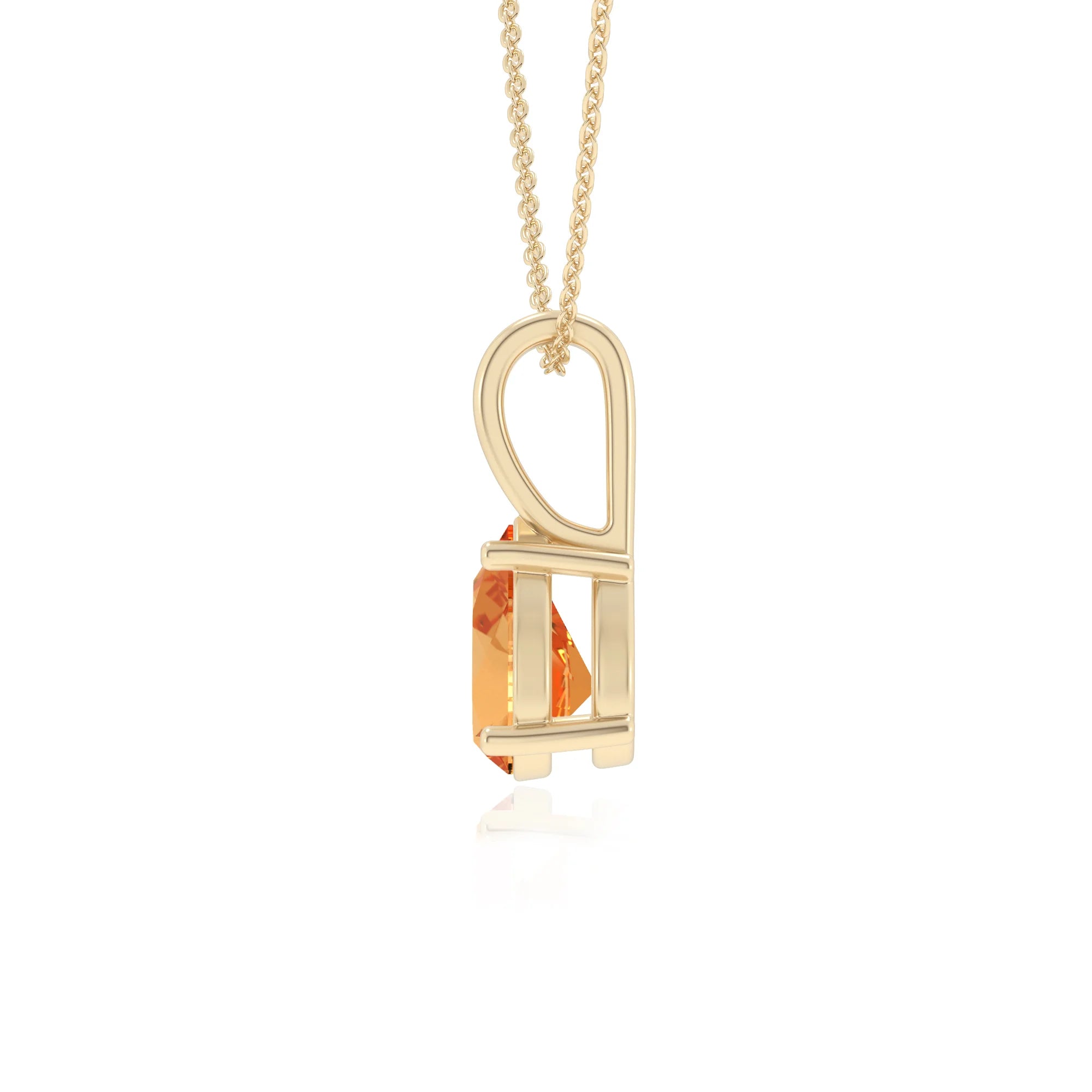 lab grown citrine pear solitaire necklaces in yellow gold 