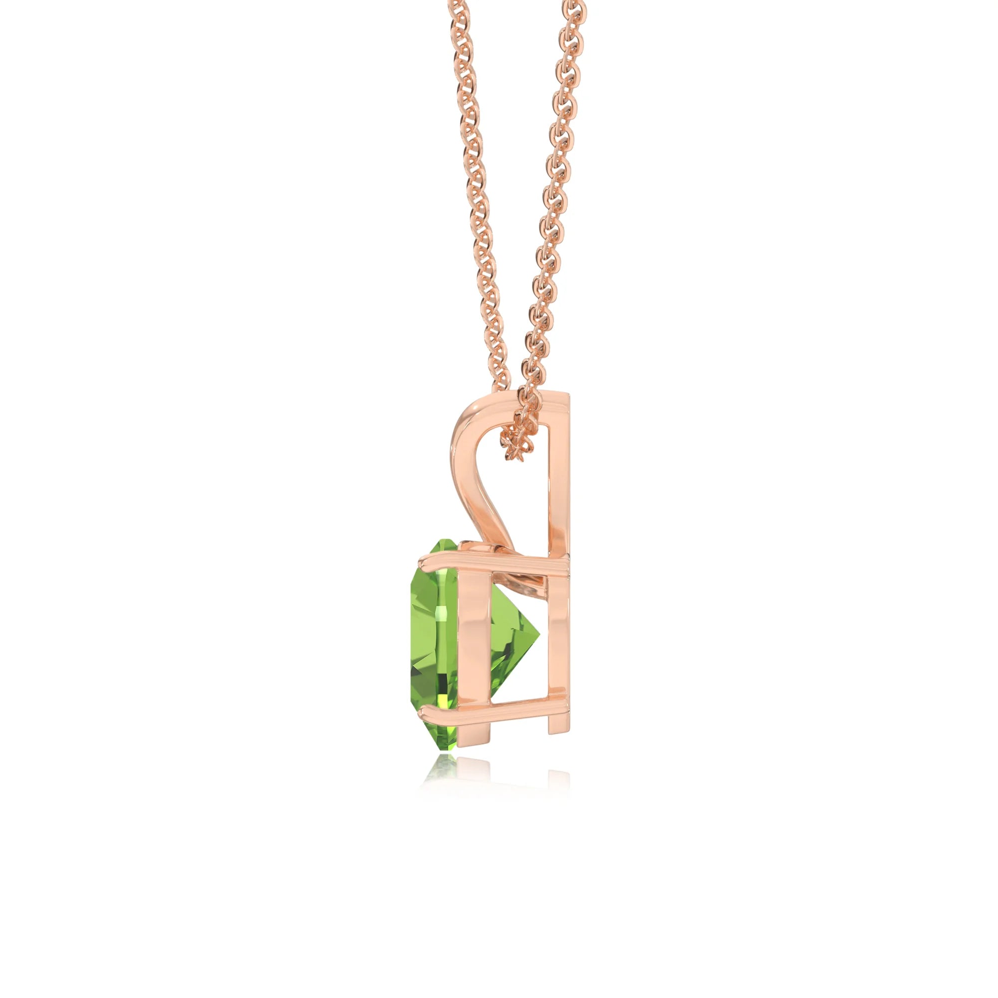 natural peridot heart solitaire v-bale necklaces in rose gold 