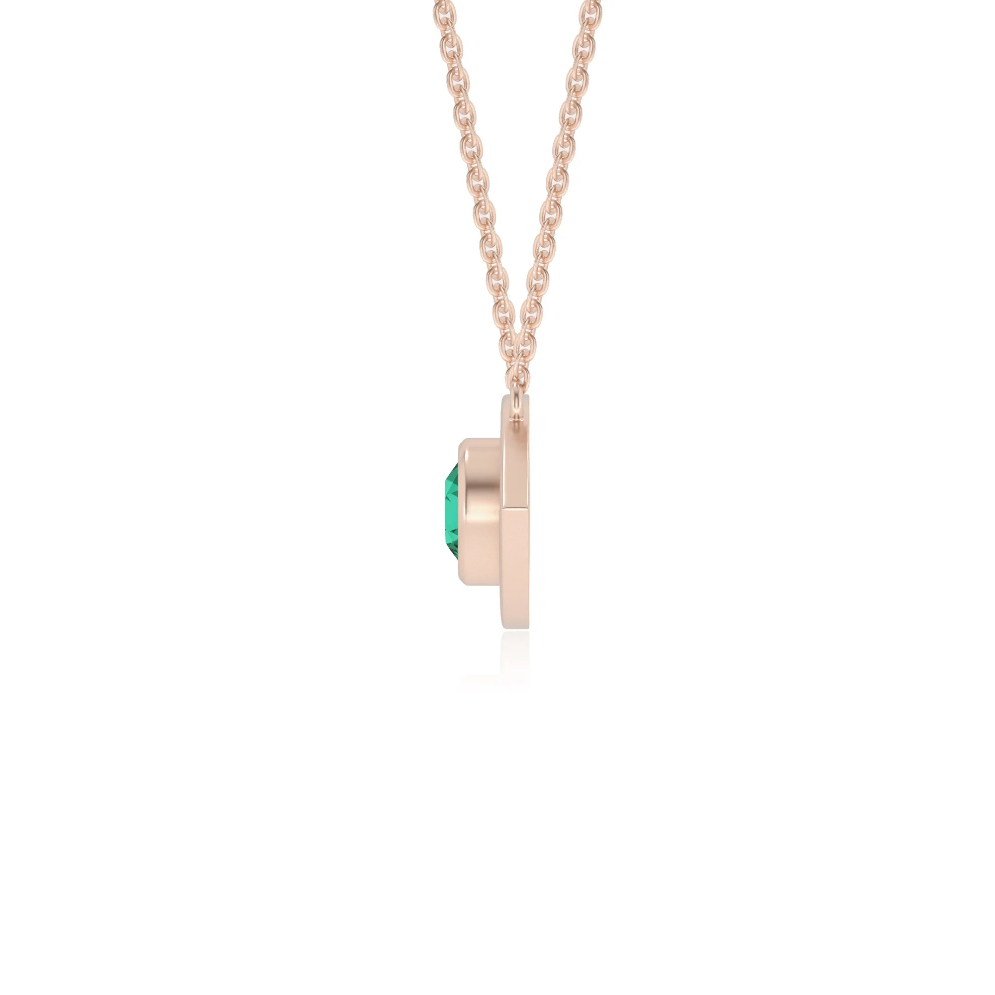 lab grown emerald round solitaire necklaces in rose gold 