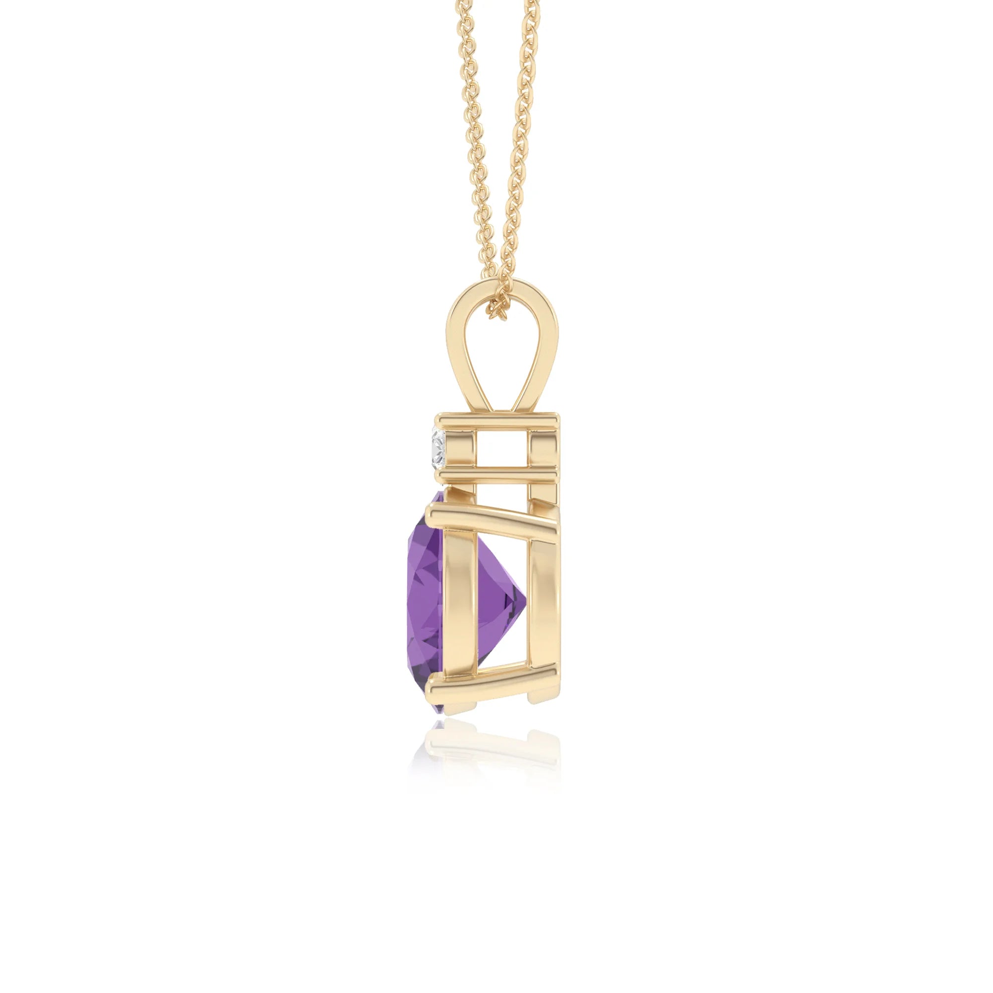 lab grown amethyst round solitaire v-bale necklaces in yellow gold 