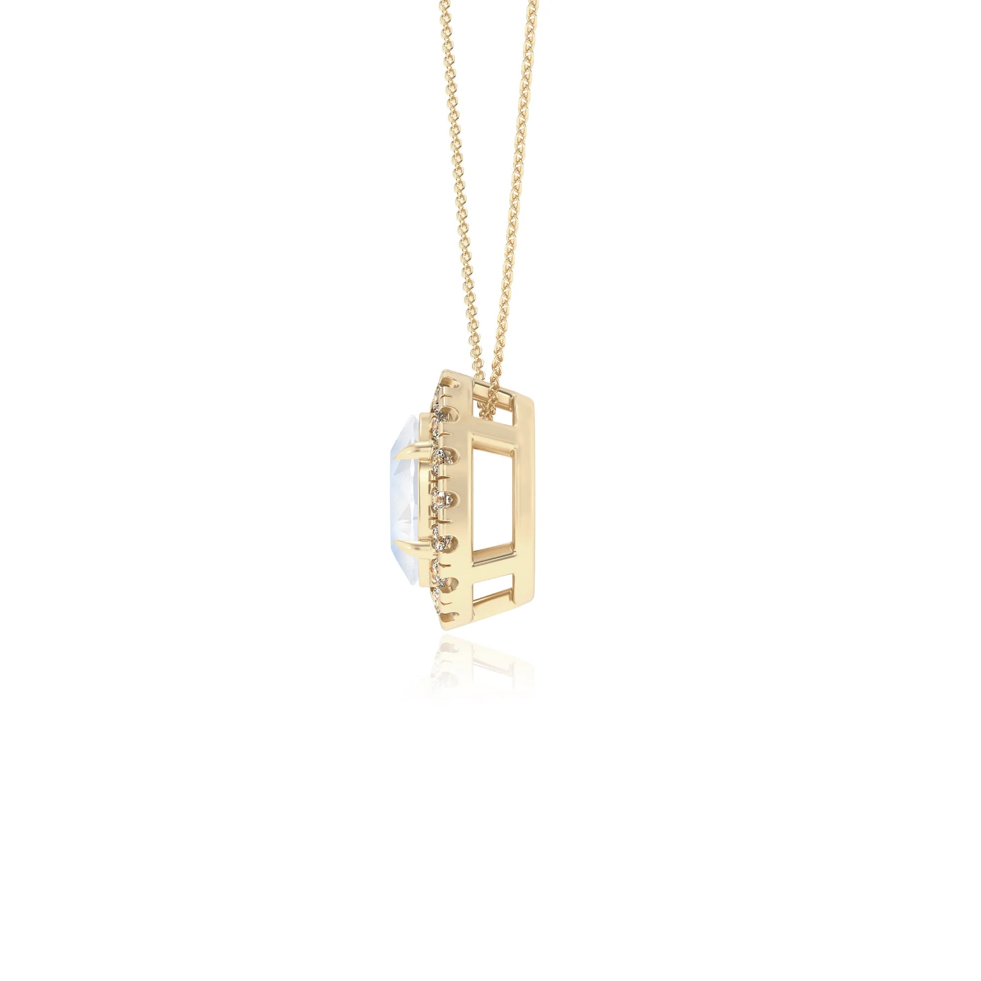 natural rainbow moonstone oval solitaire necklaces in yellow gold 