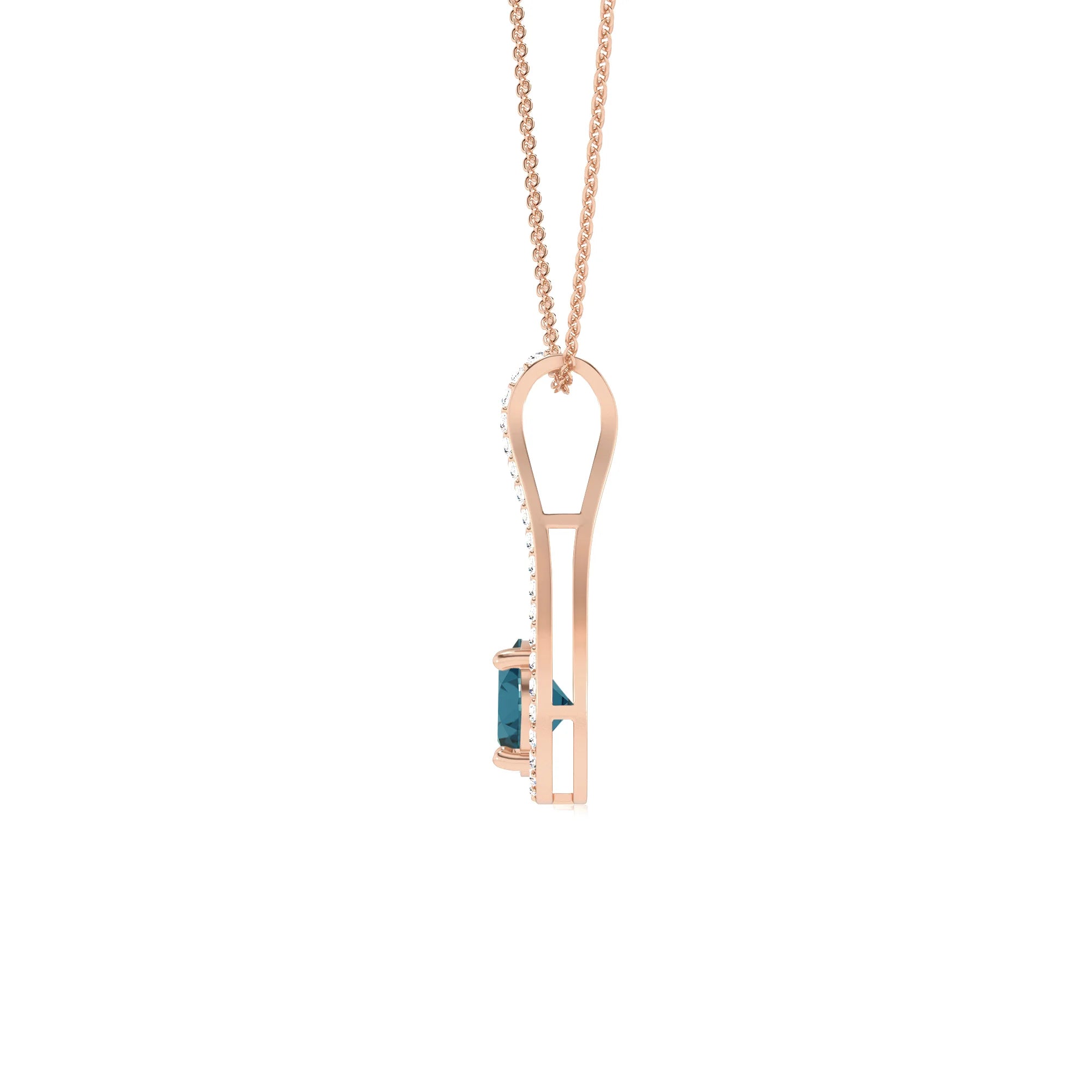 natural london-blue-topaz round solitaire v-bale necklaces in rose gold 