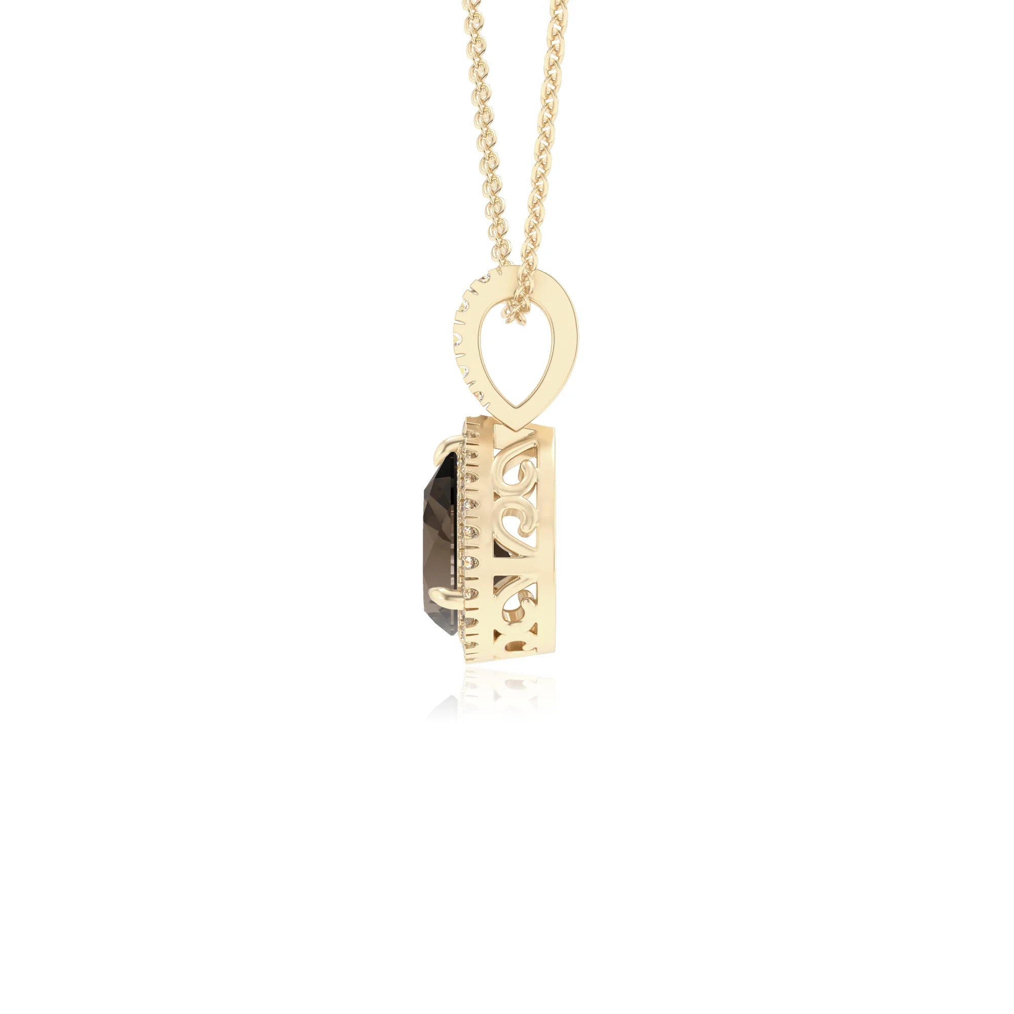 natural smoky-quartz pear solitaire necklaces in yellow gold 
