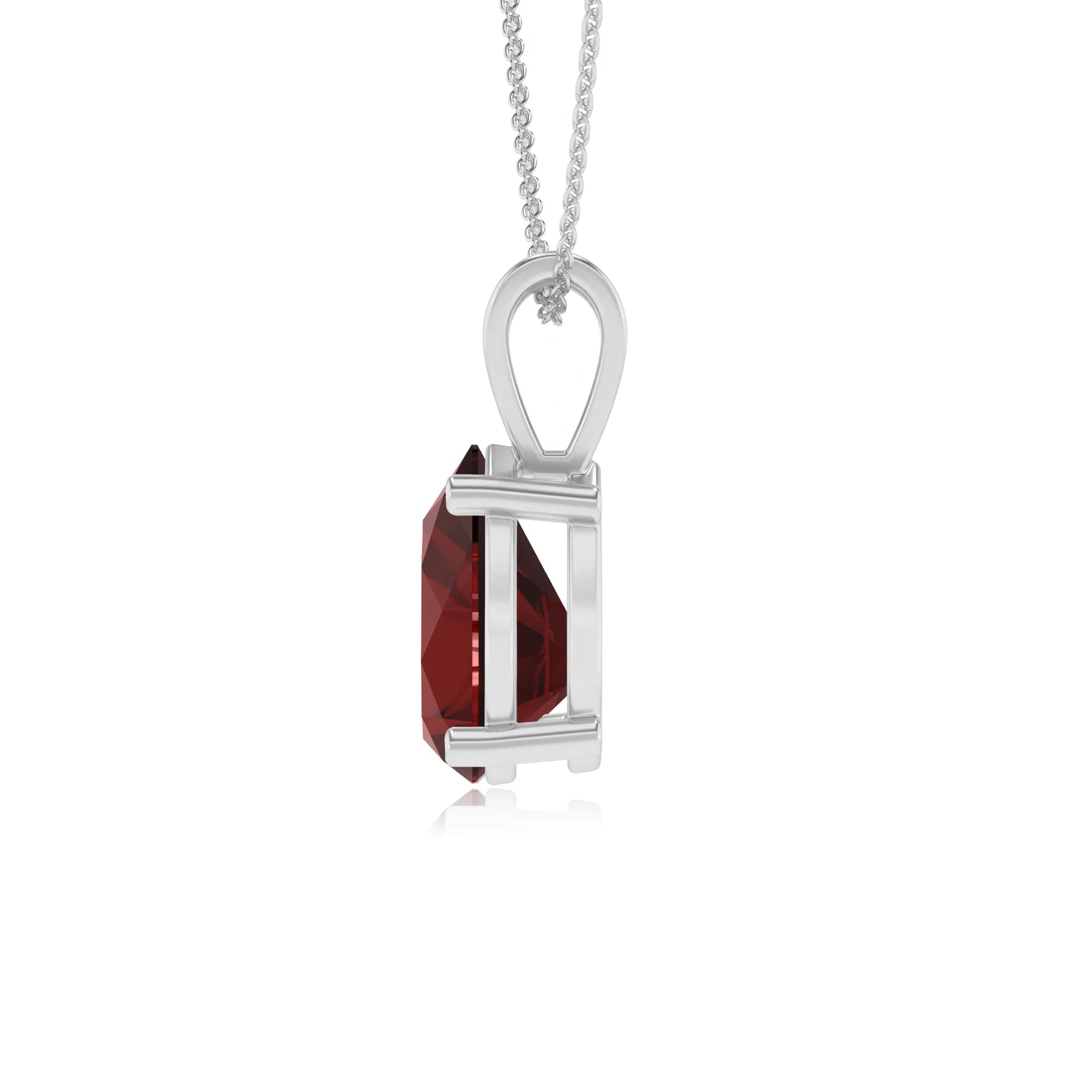natural garnet pear solitaire v-bale necklaces in platinum 