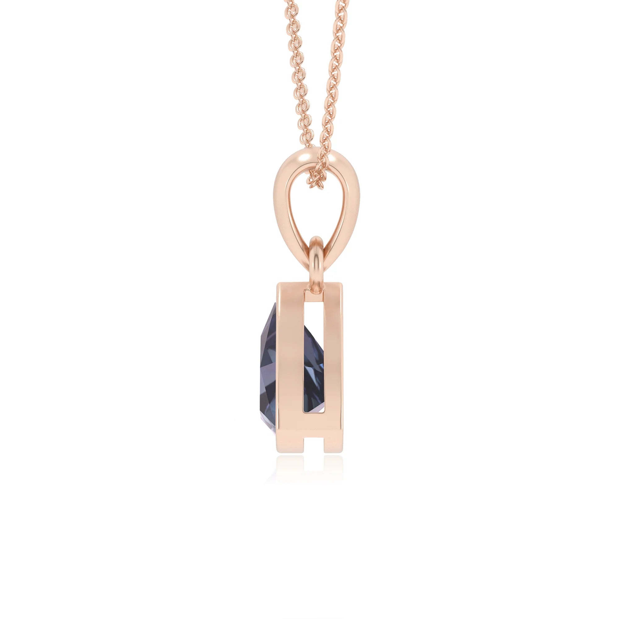 lab grown alexandrite trillion solitaire necklaces in rose gold 