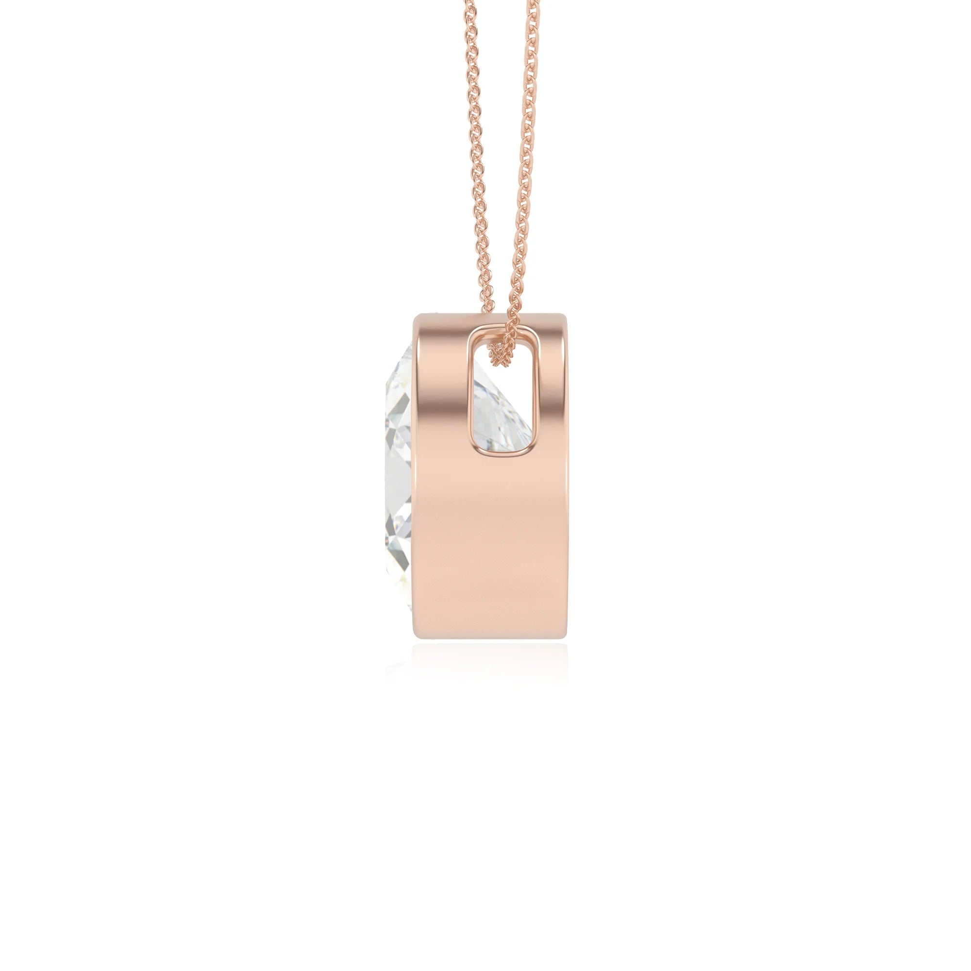 lab grown moissanite round solitaire necklaces in rose gold 