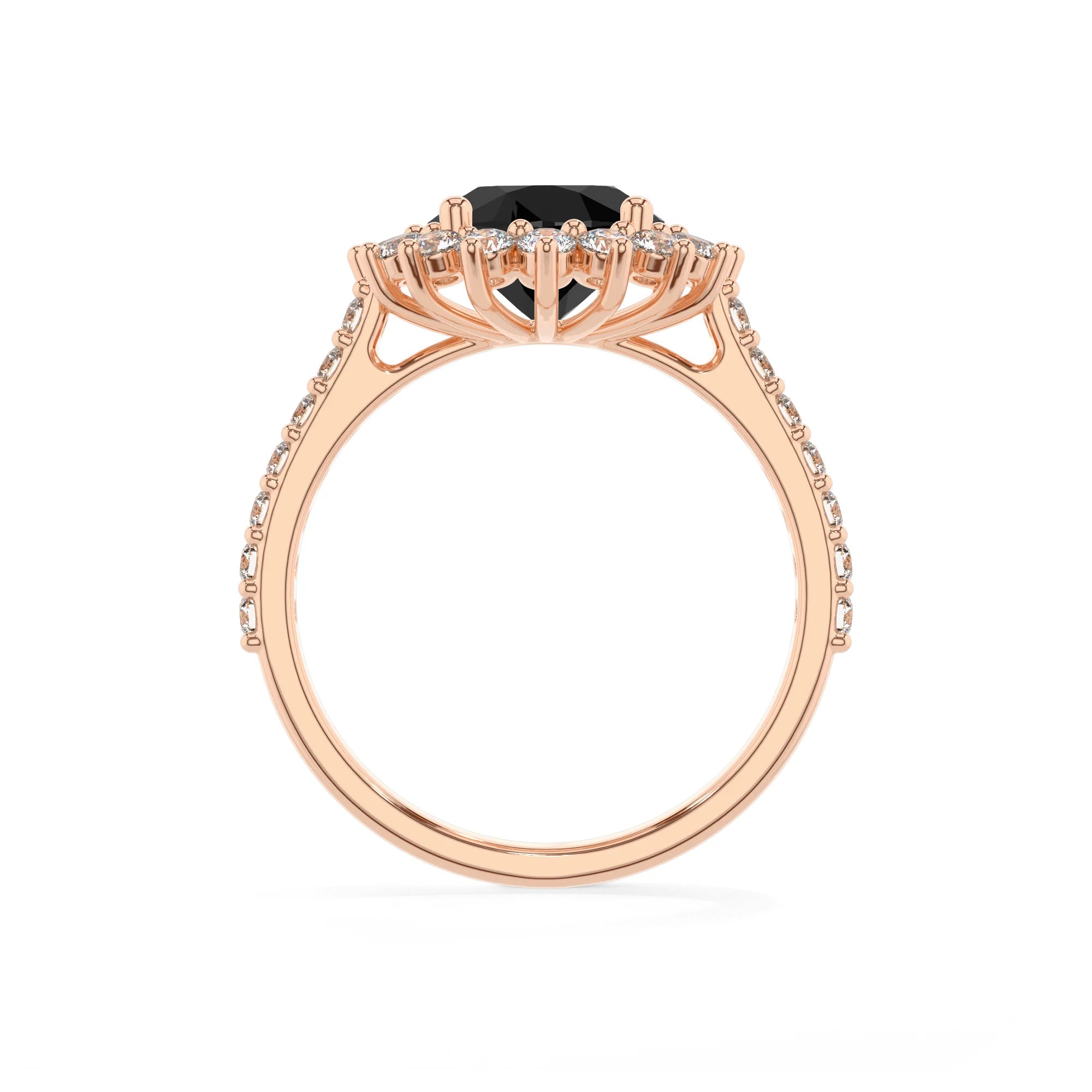 natural black-onyx round solitaire rings in rose gold 