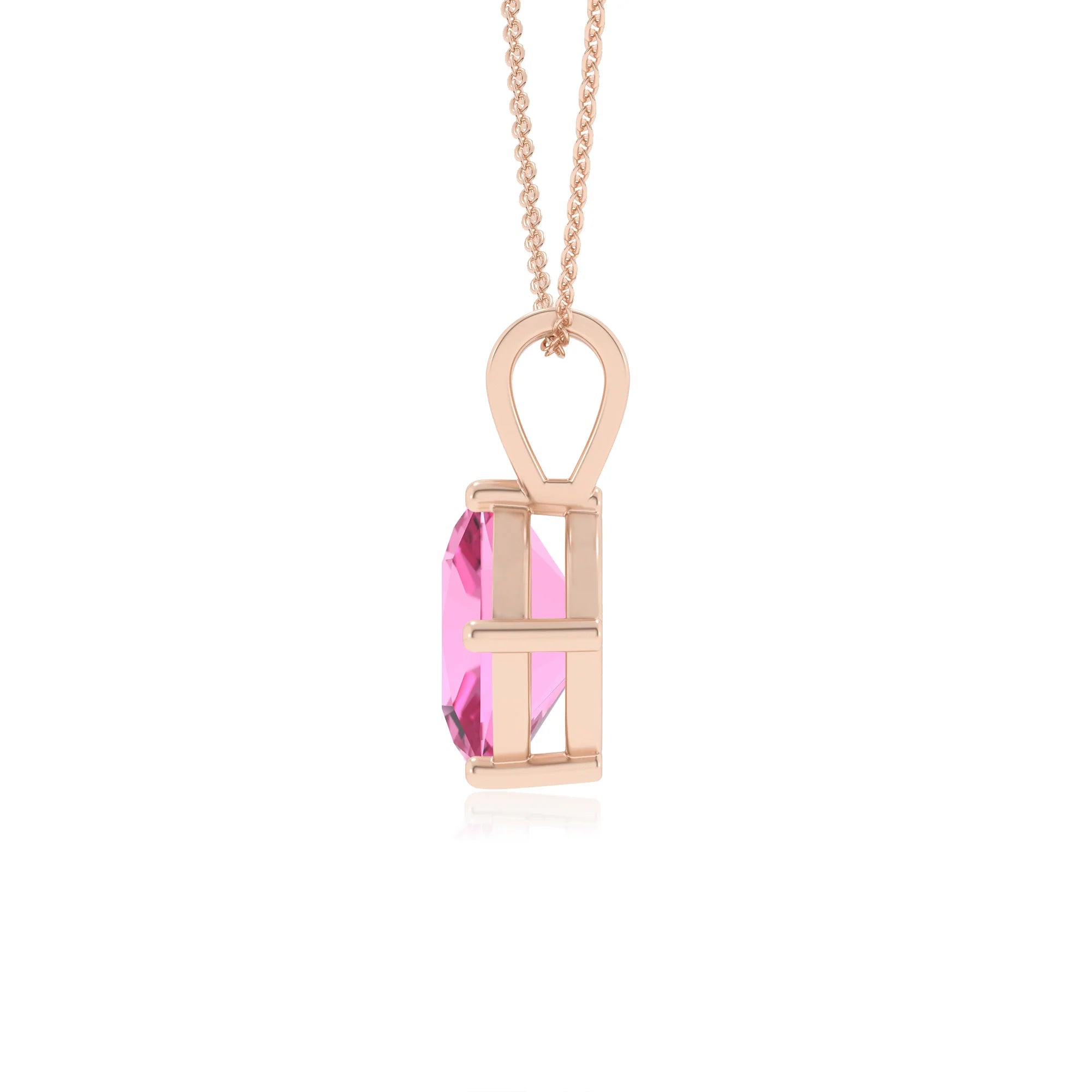 lab grown pink-sapphire cushion solitaire v-bale necklaces in rose gold 