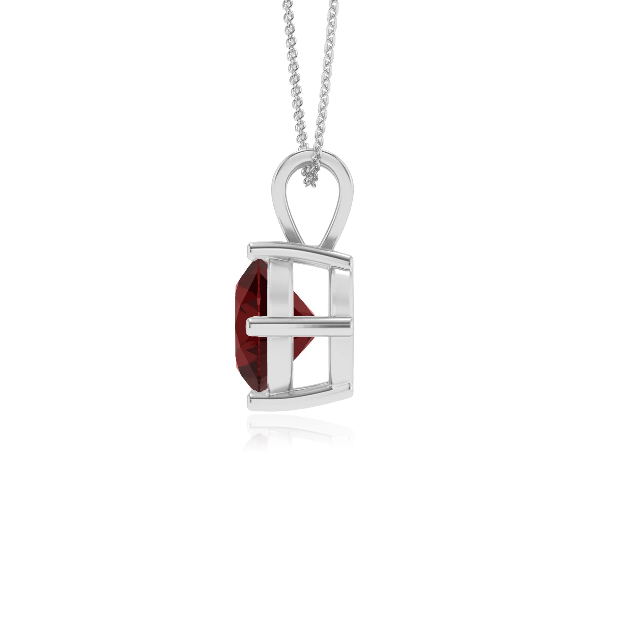 natural garnet round solitaire v-bale necklaces in white gold 