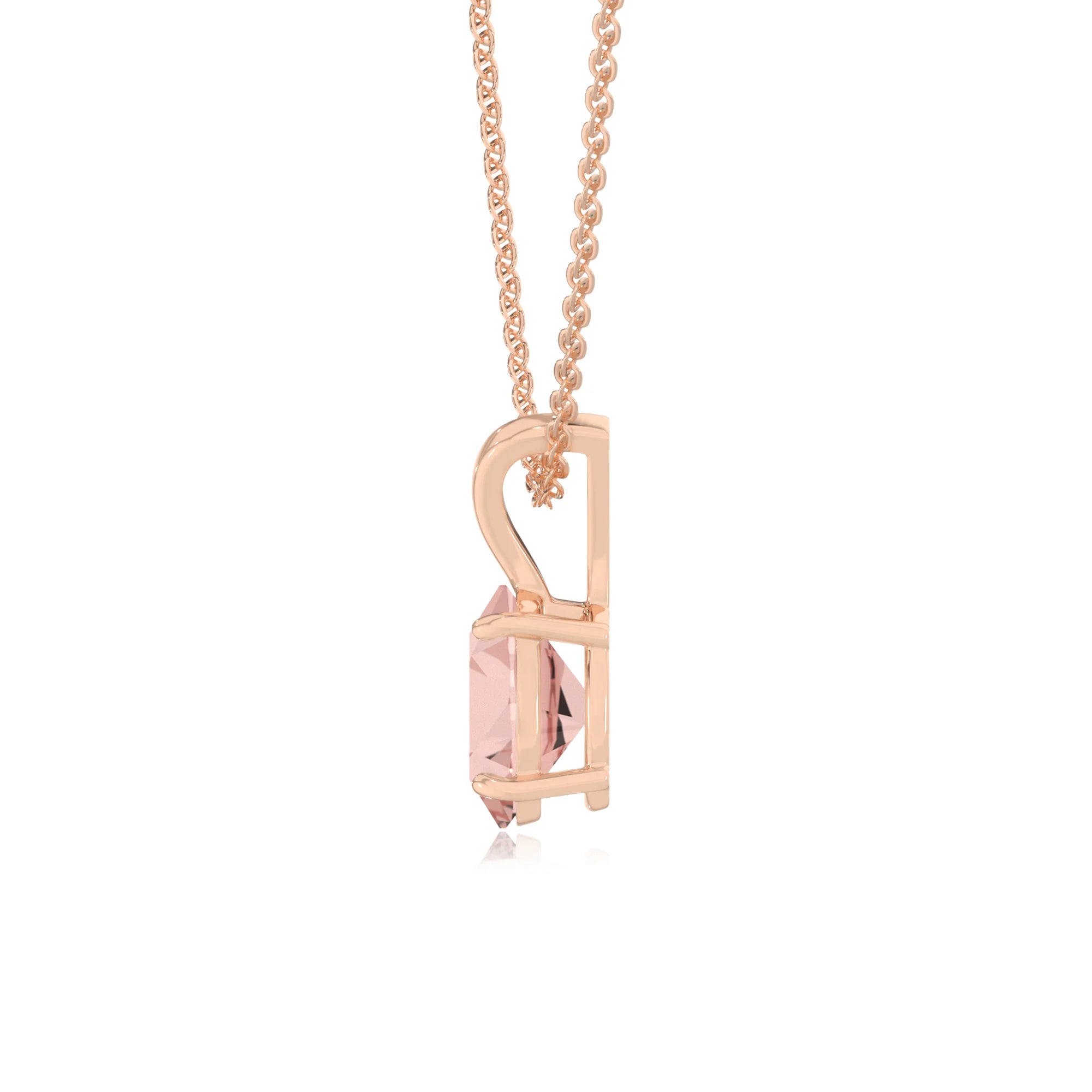 lab grown morganite oval solitaire v-bale necklaces in rose gold 