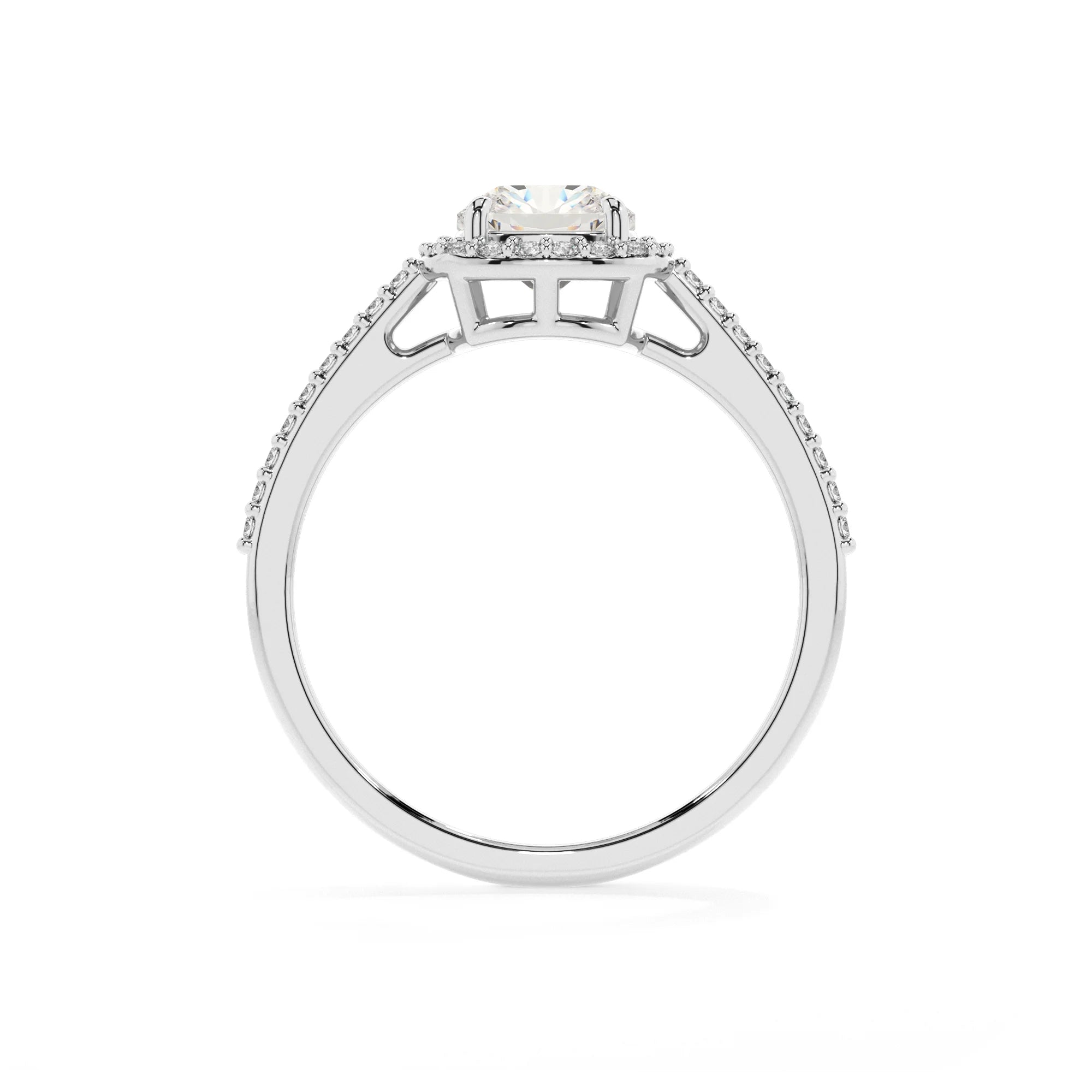 lab grown moissanite cushion solitaire rings in platinum 