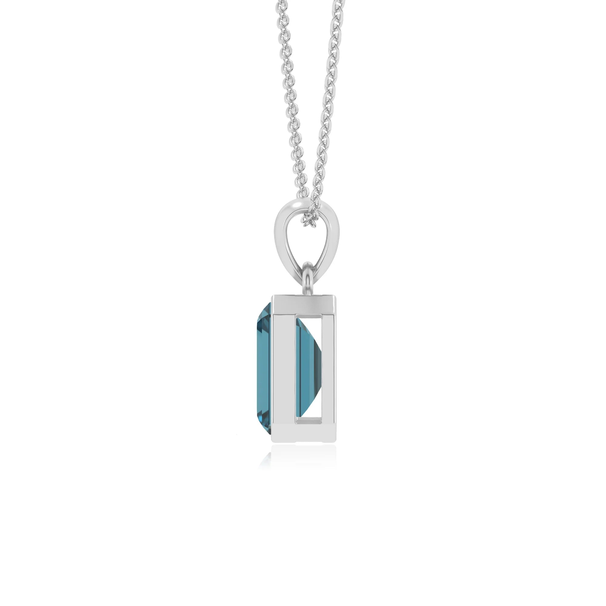natural london-blue-topaz emerald cut solitaire necklaces in sterling silver 