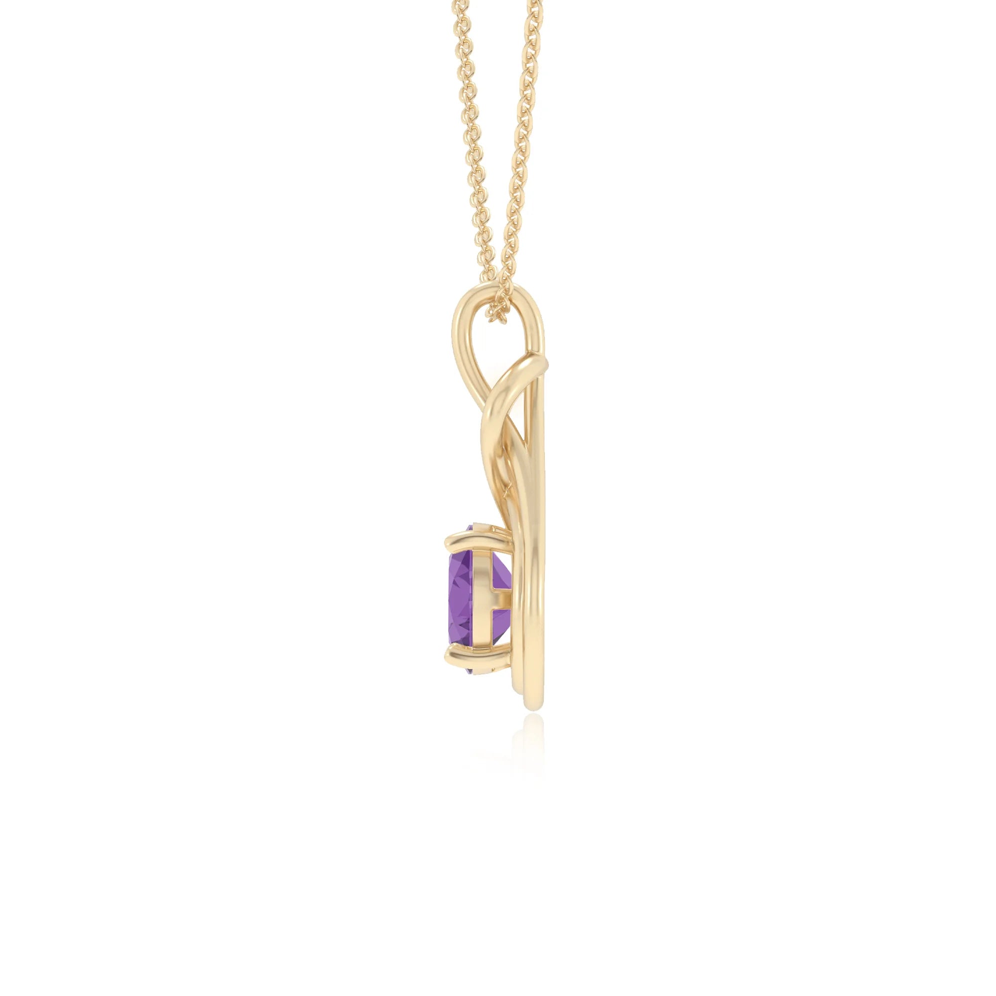 lab grown amethyst round solitaire necklaces in yellow gold 