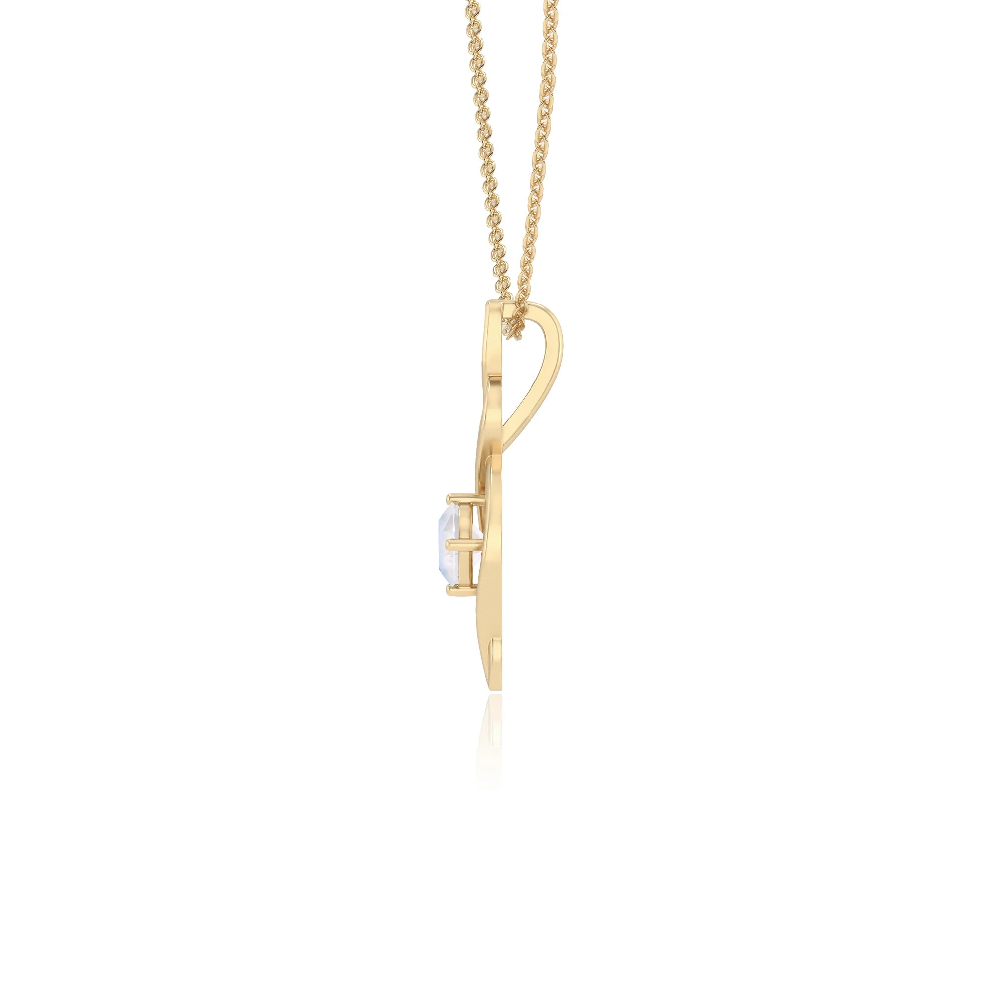 natural rainbow-moonstone round solitaire necklaces in yellow gold 