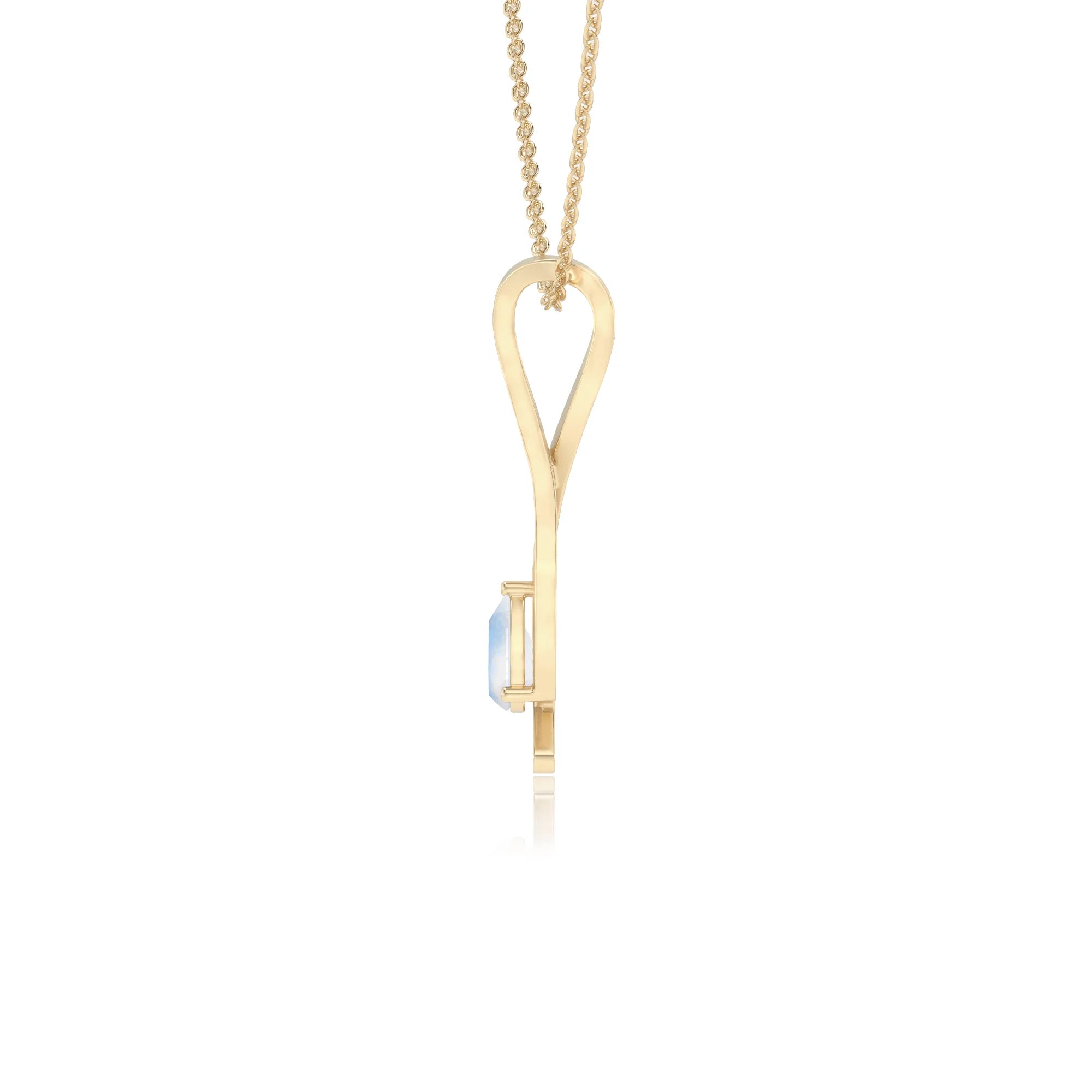 natural rainbow-moonstone pear solitaire necklaces in yellow gold 