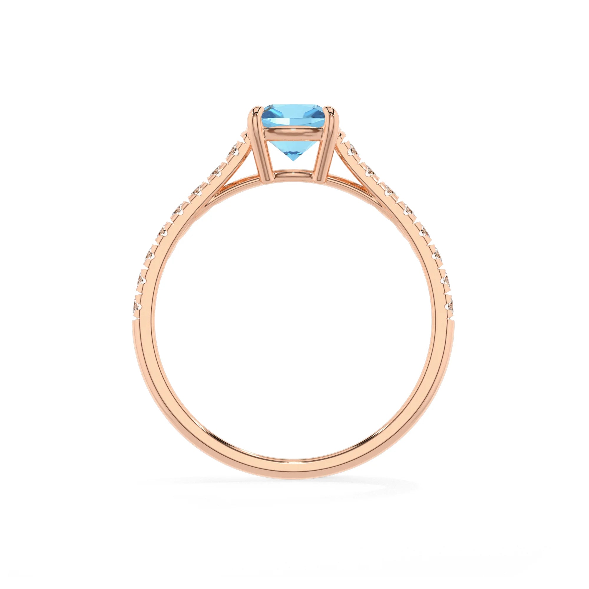 natural swiss-blue-topaz cushion half eternity solitaire engagement rings in rose gold 