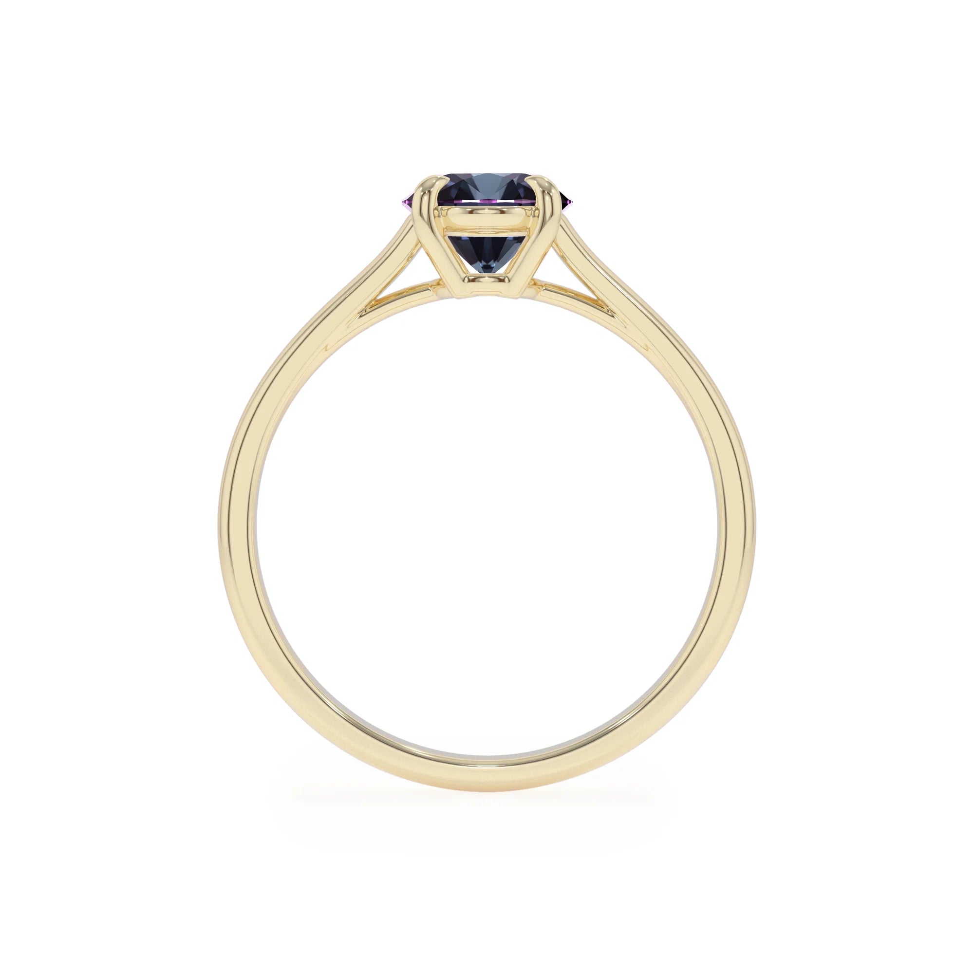 lab grown alexandrite oval solitaire rings in yellow gold 