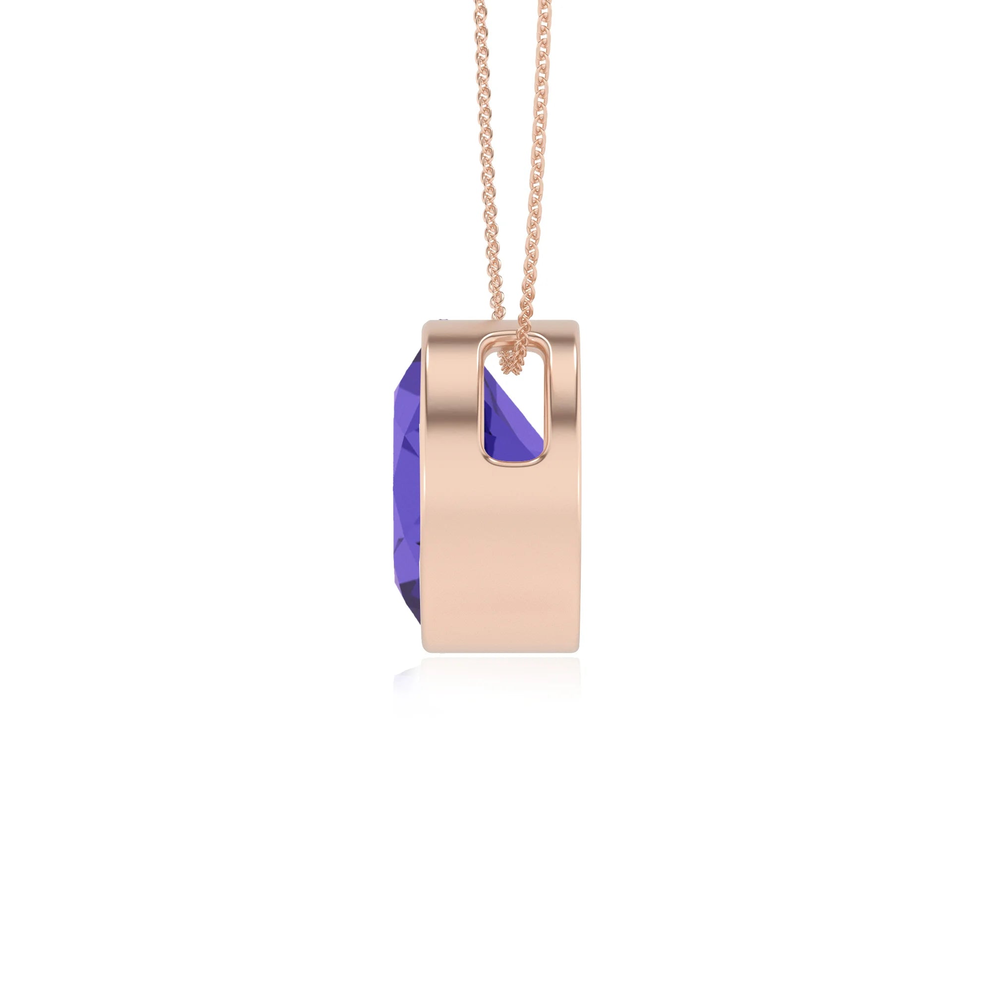 lab grown tanzanite round solitaire necklaces in rose gold 