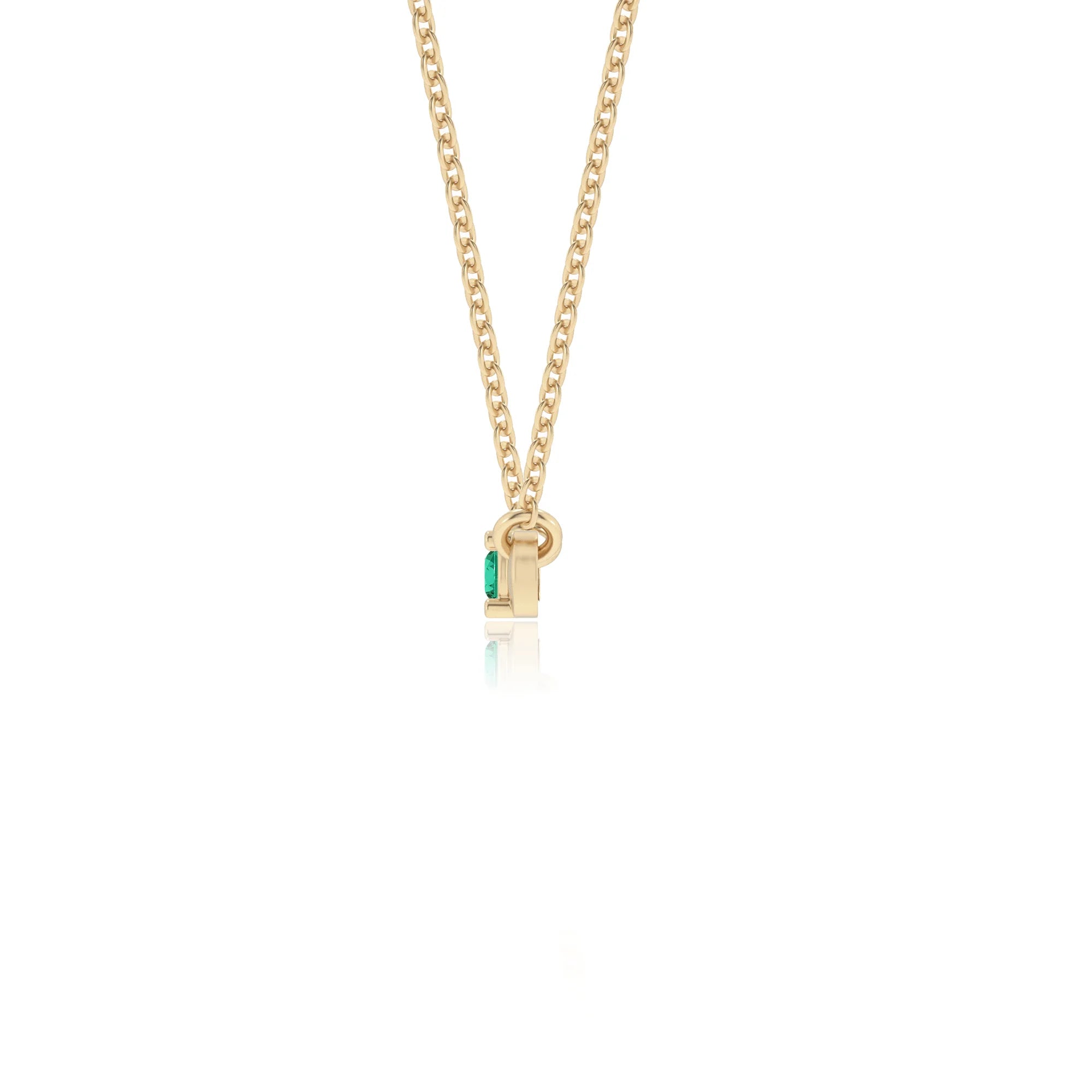 lab grown emerald round bar v-bale necklaces in yellow gold 