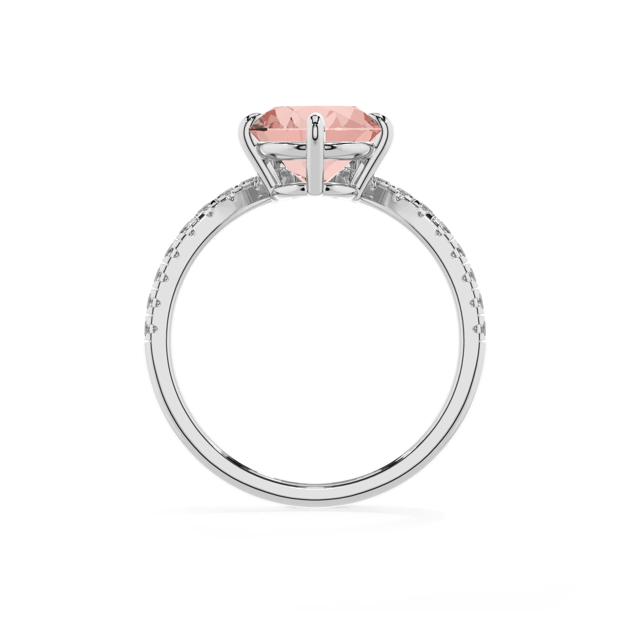 lab grown morganite round solitaire rings in sterling silver 