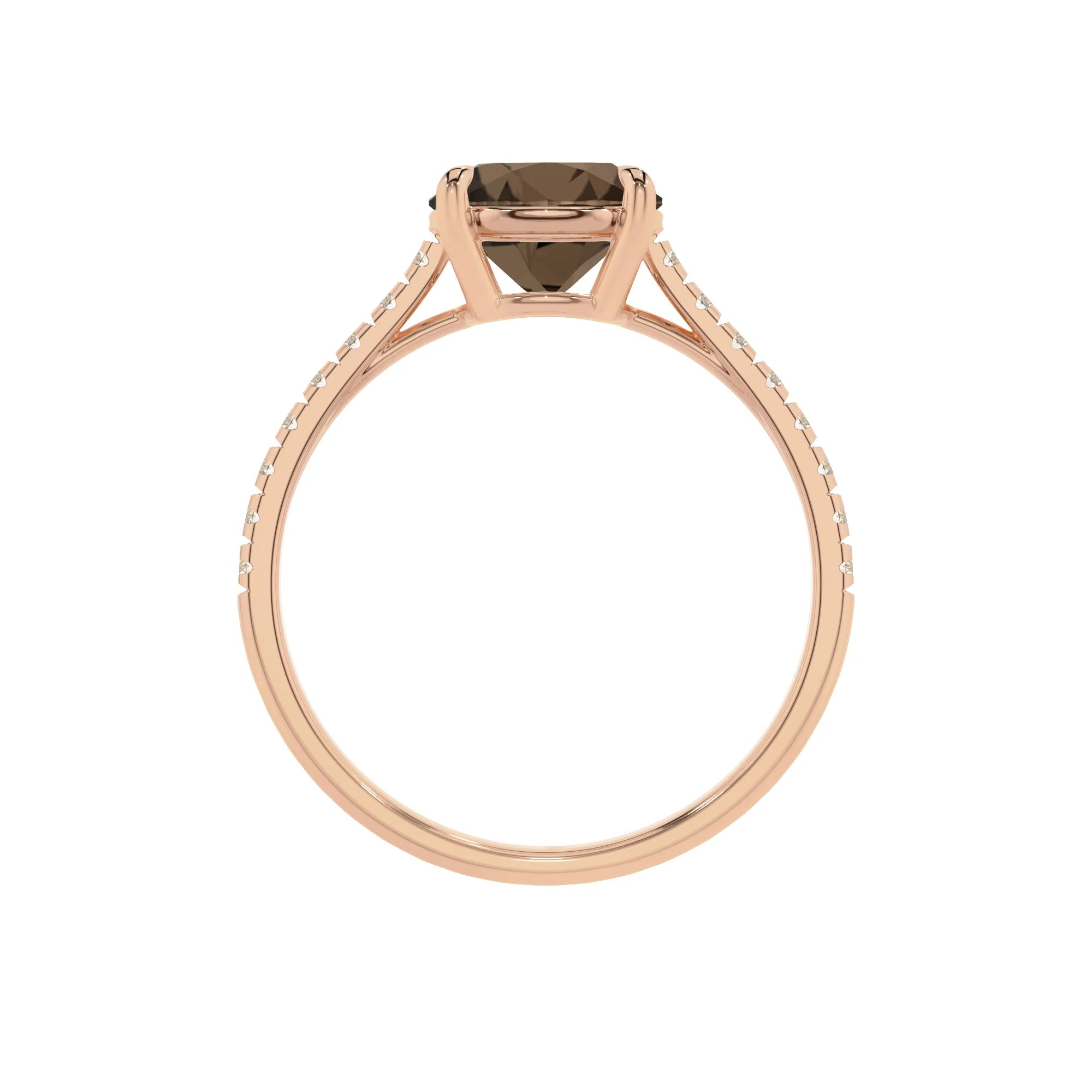 natural smoky-quartz round half eternity solitaire engagement rings in rose gold 