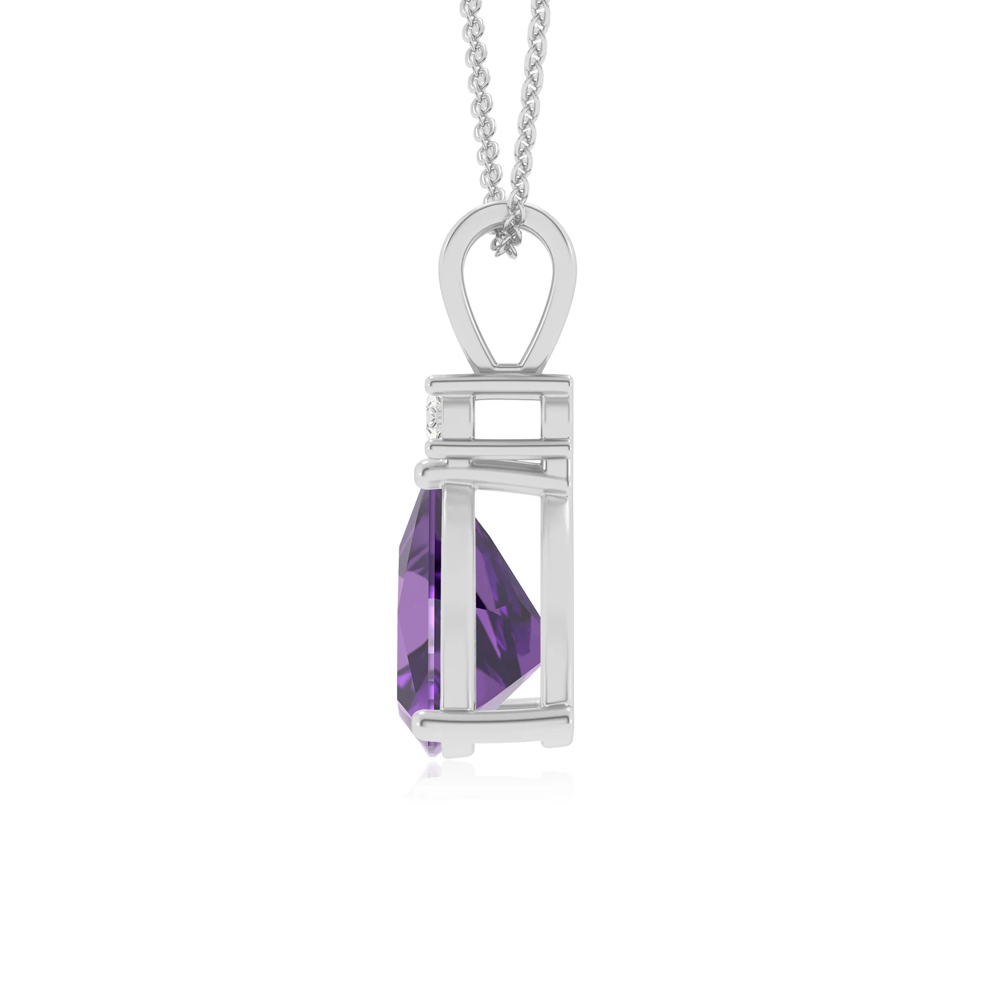 lab grown amethyst trillion solitaire v-bale necklaces in platinum 