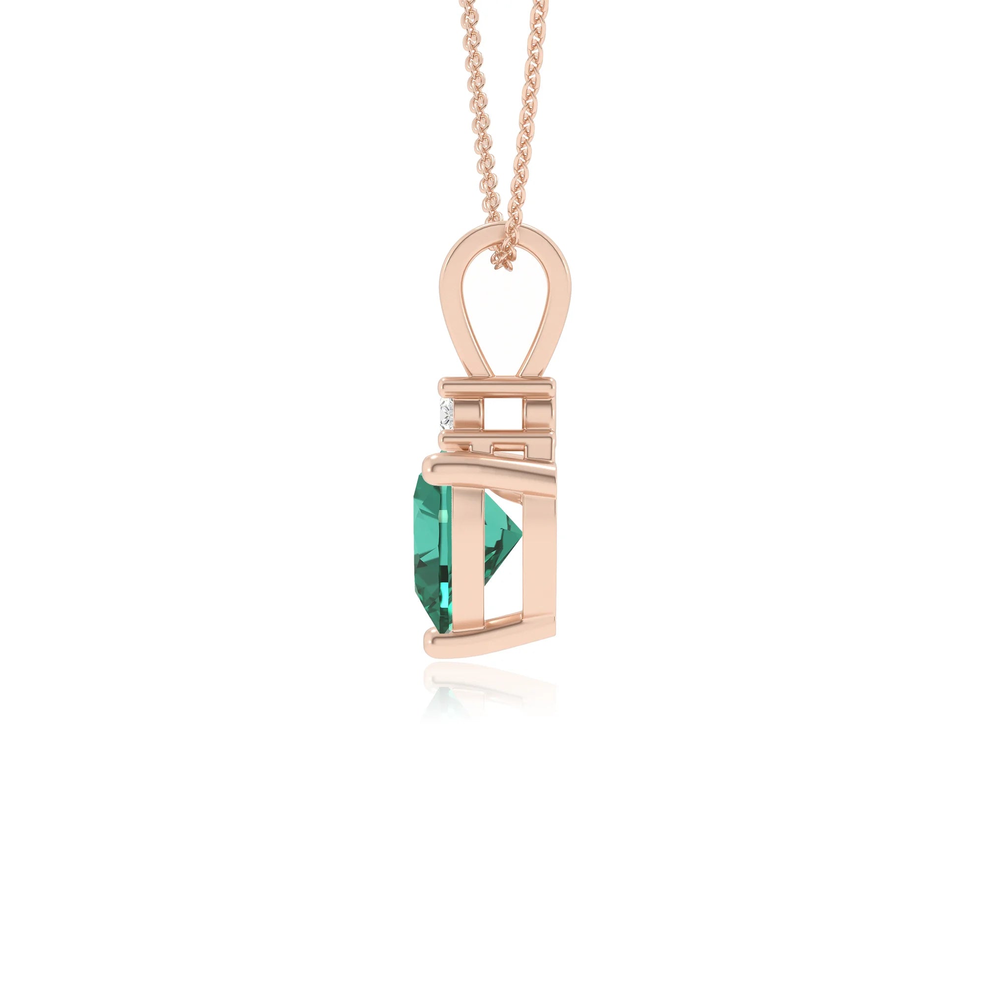 lab grown emerald heart solitaire v-bale necklaces in rose gold 