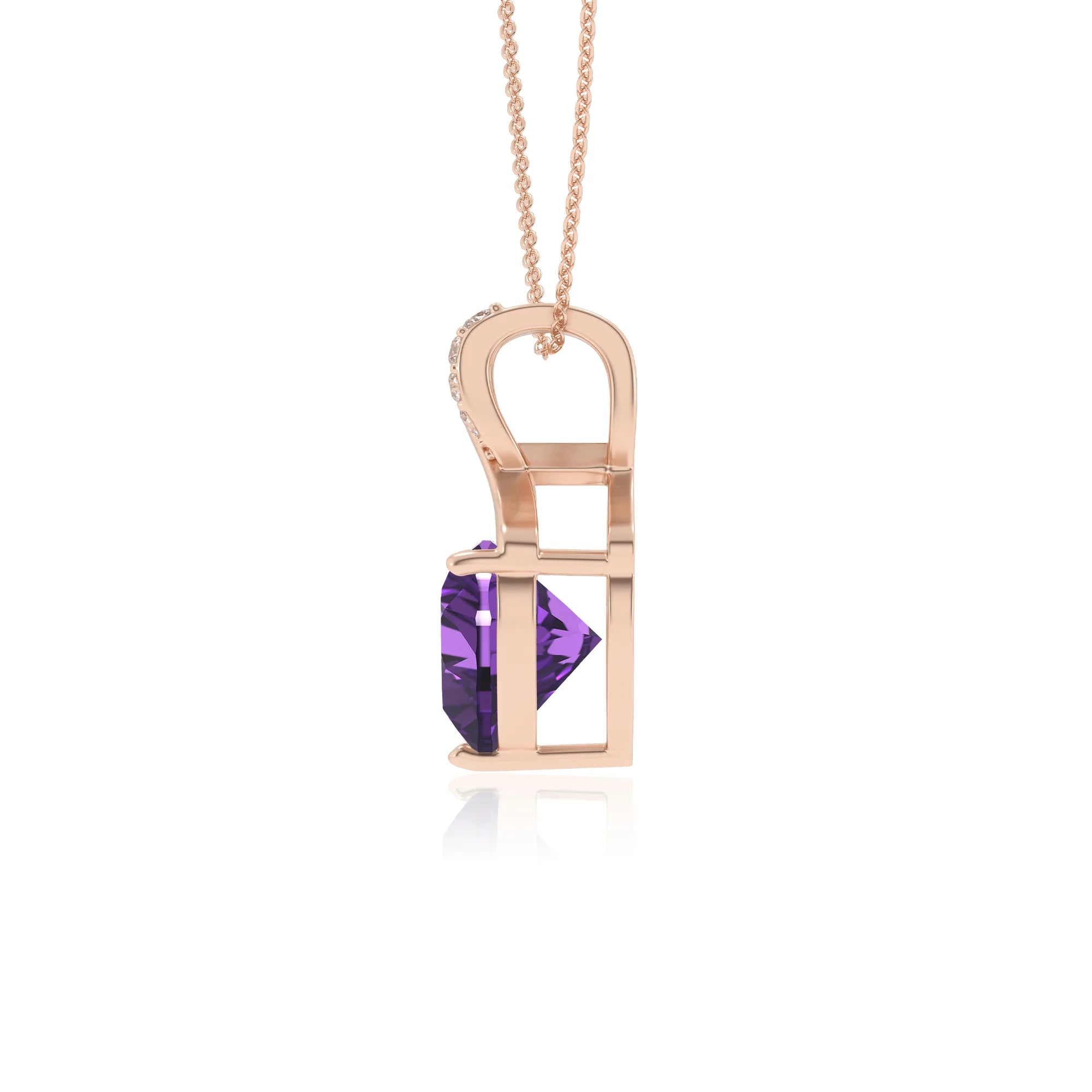 lab grown amethyst heart solitaire necklaces in rose gold 
