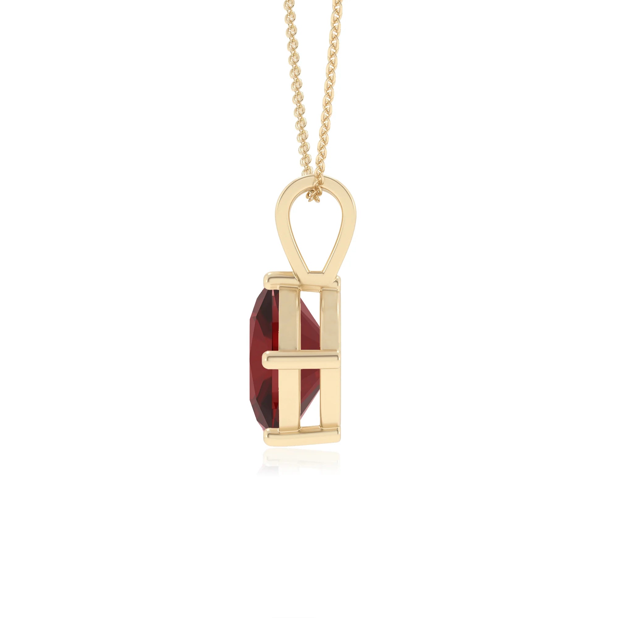 natural garnet cushion solitaire v-bale necklaces in yellow gold 