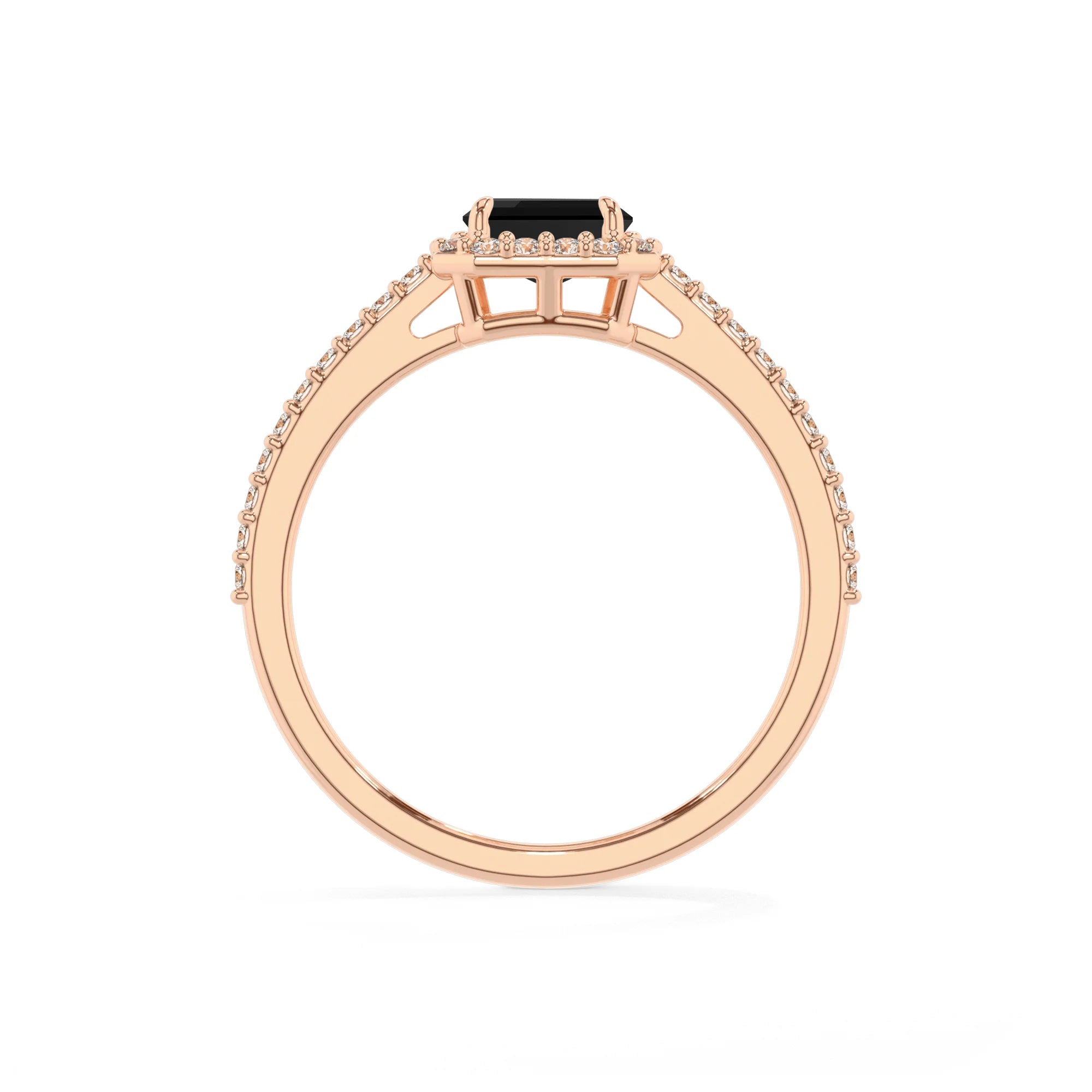 natural black-onyx emerald cut solitaire rings in rose gold 