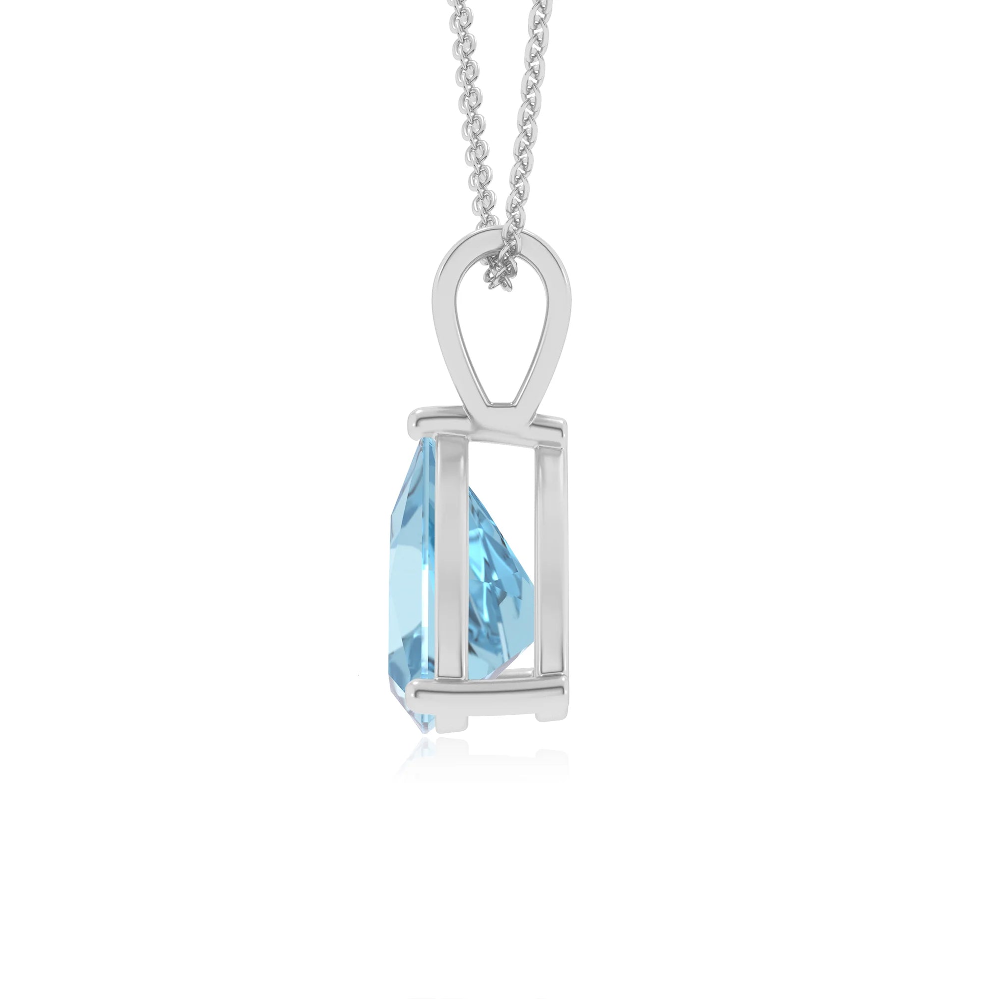 lab grown aquamarine trillion solitaire v-bale necklaces in sterling silver 