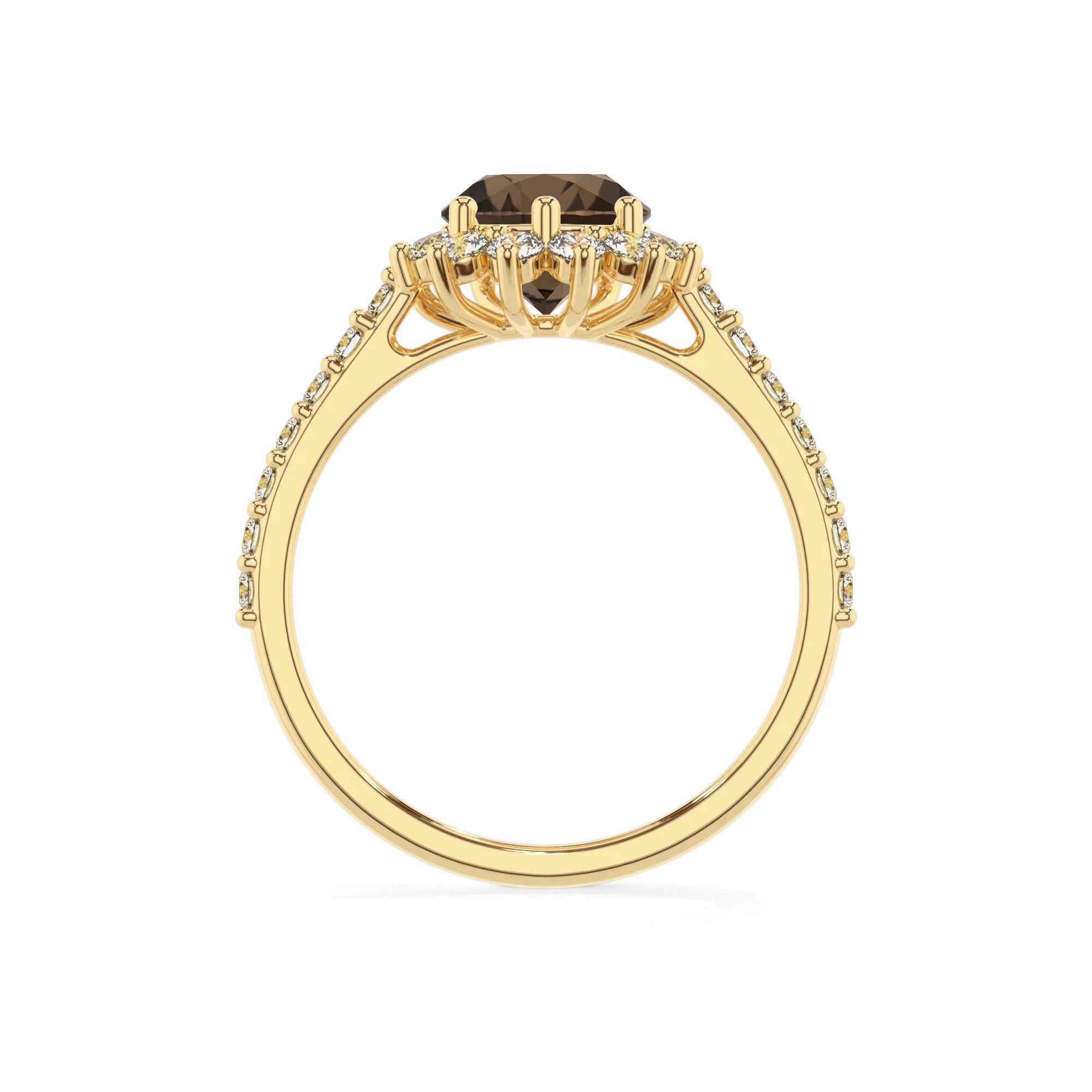 natural smoky-quartz pear solitaire rings in yellow gold 