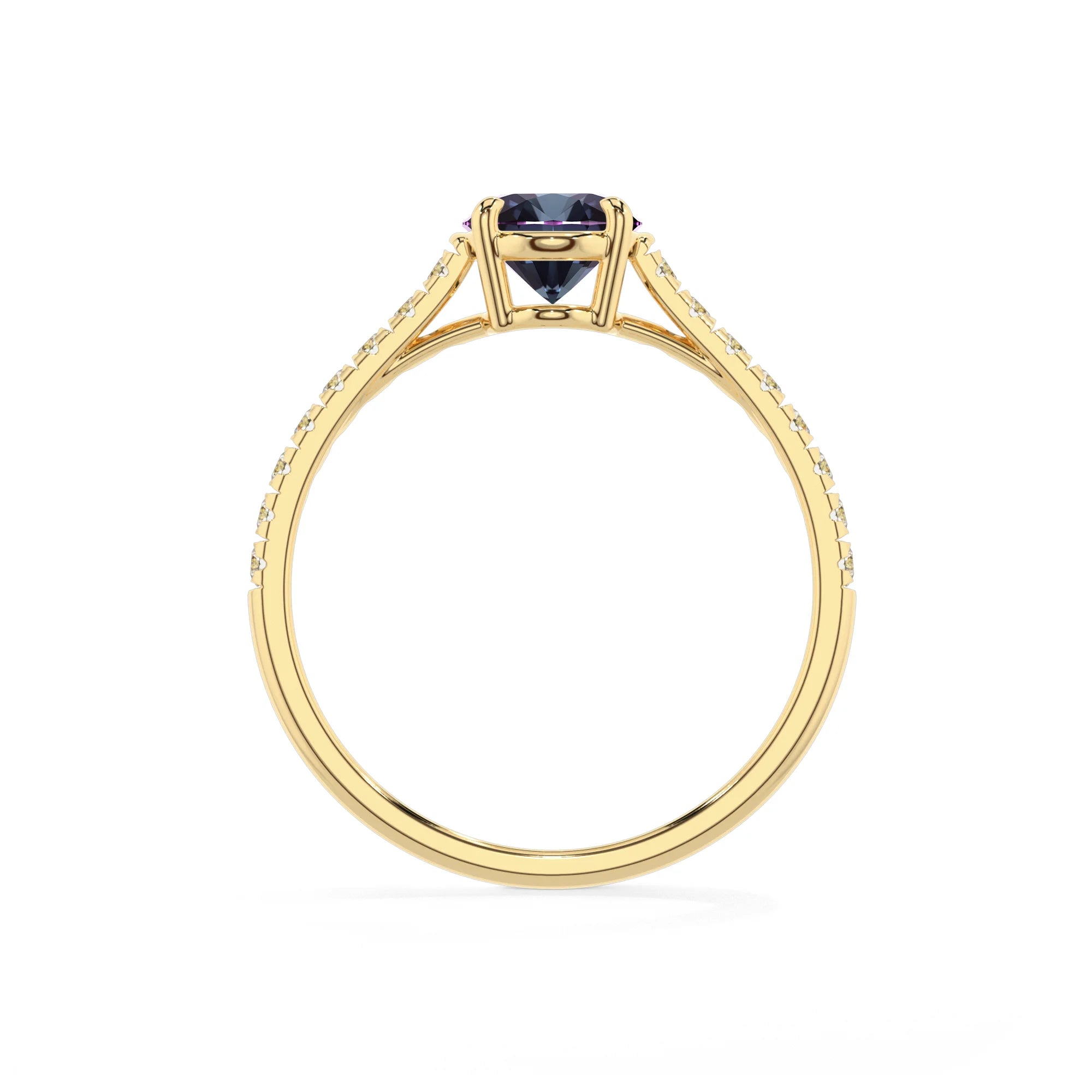lab grown alexandrite oval half eternity solitaire engagement rings in yellow gold 