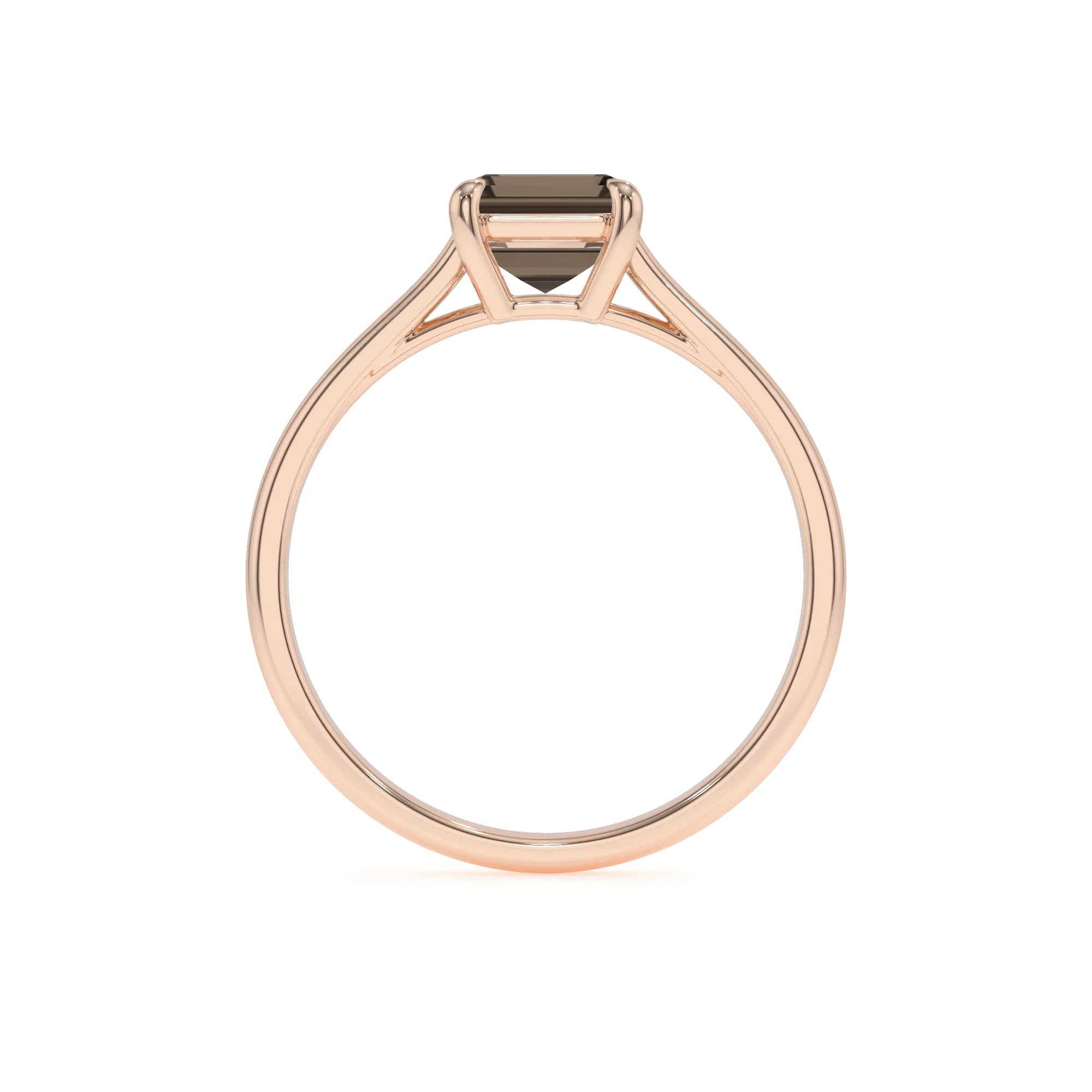 natural smoky-quartz emerald cut solitaire rings in rose gold 